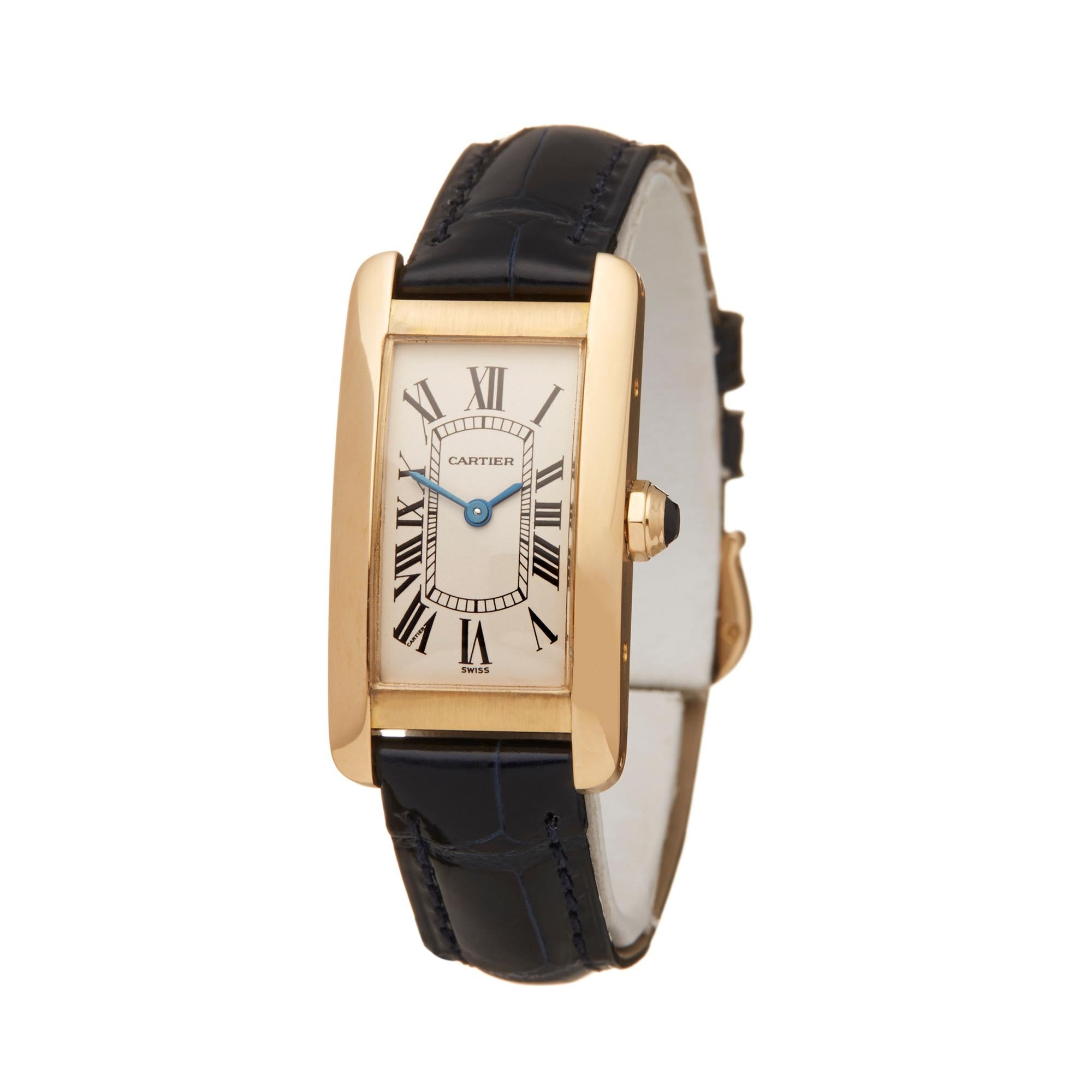 Reference: W5761
Manufacturer: Cartier
Model: Tank Americaine
Model Reference: 1710
Age: Circa 2000's
Gender: Women's
Box and Papers: Box Only
Dial: White Roman
Glass: Sapphire Crystal
Movement: Quartz
Water Resistance: To Manufacturers