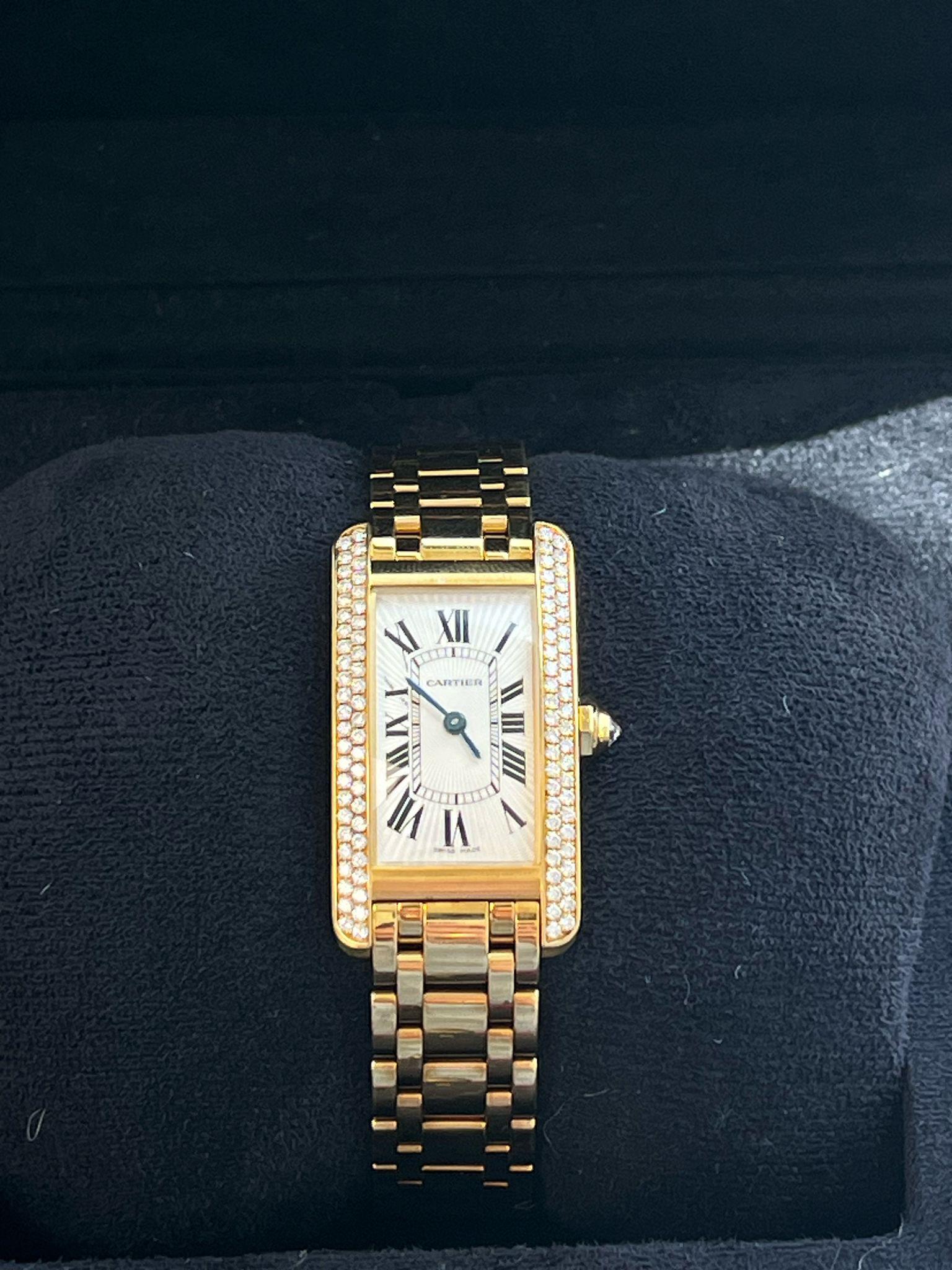 Cartier Tank Americaine - Orologio da donna con lunetta di diamanti in oro giallo 18 carati W528634 in vendita 6