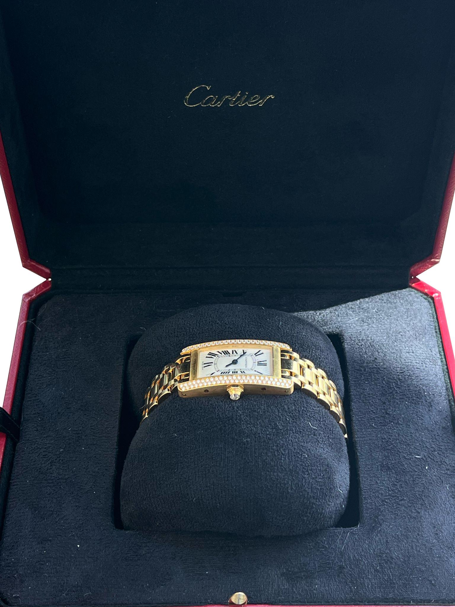 Cartier Tank Americaine - Orologio da donna con lunetta di diamanti in oro giallo 18 carati W528634 in vendita 9
