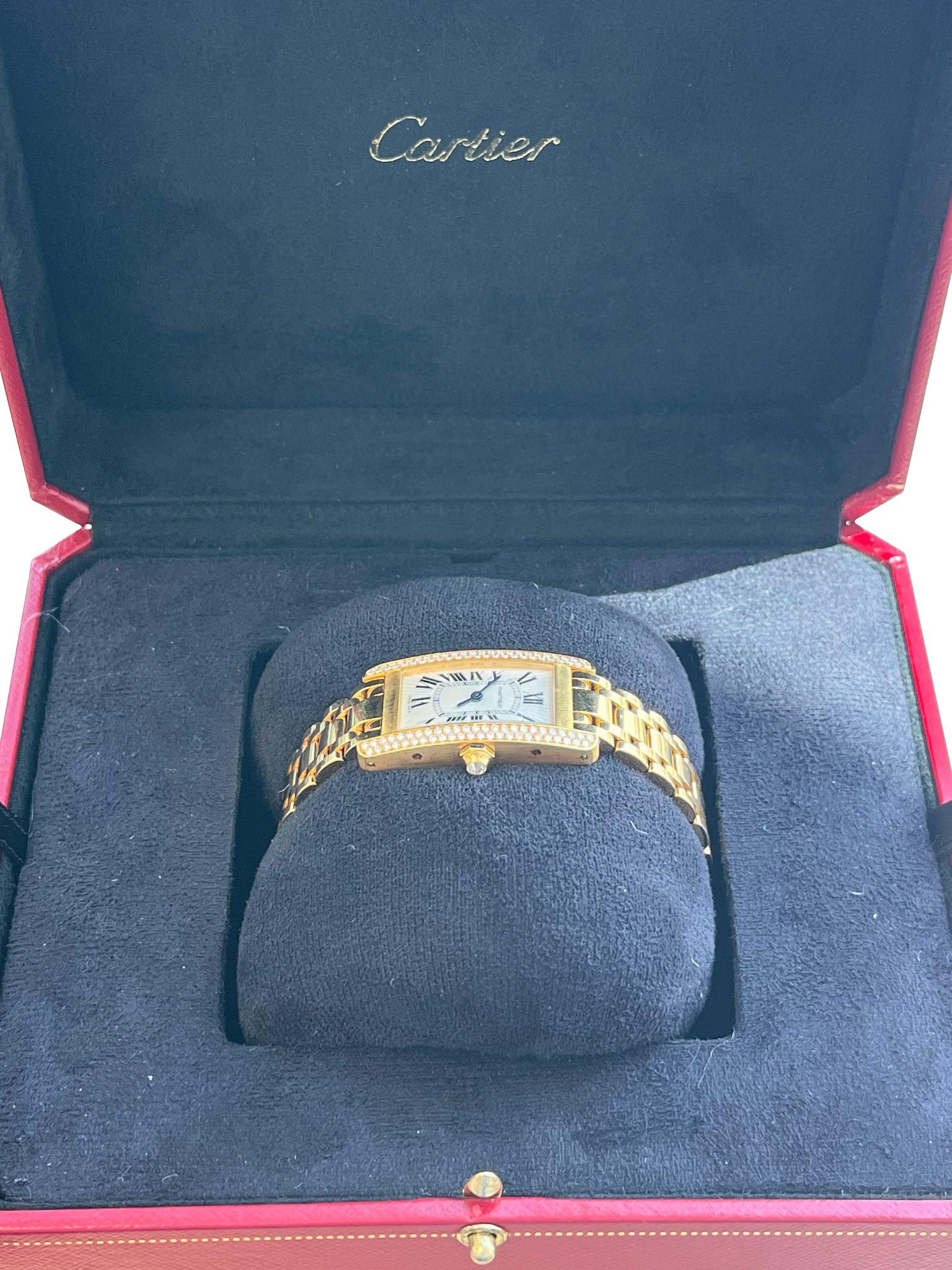 Cartier Tank Americaine - Orologio da donna con lunetta di diamanti in oro giallo 18 carati W528634 in vendita 10