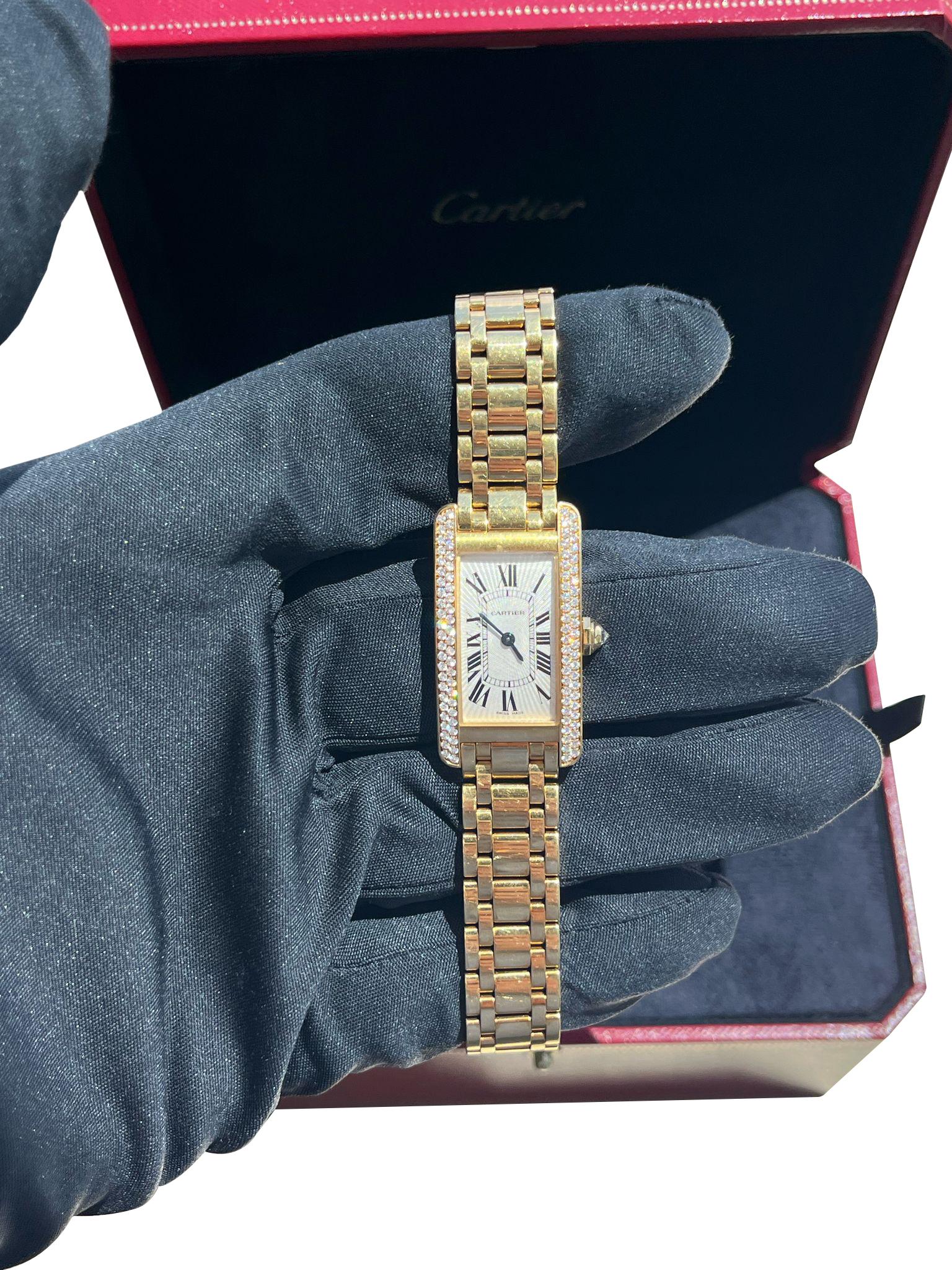 Cartier Tank Americaine - Orologio da donna con lunetta di diamanti in oro giallo 18 carati W528634 in vendita 14