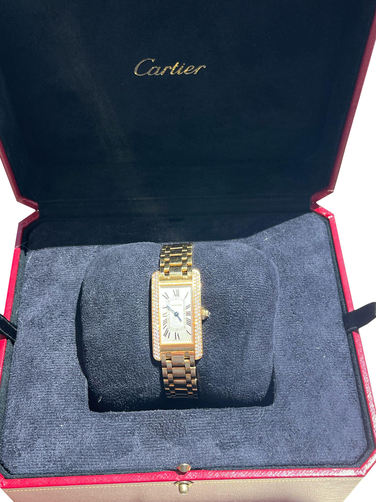 da uomo o donna Cartier Tank Americaine - Orologio da donna con lunetta di diamanti in oro giallo 18 carati W528634 in vendita