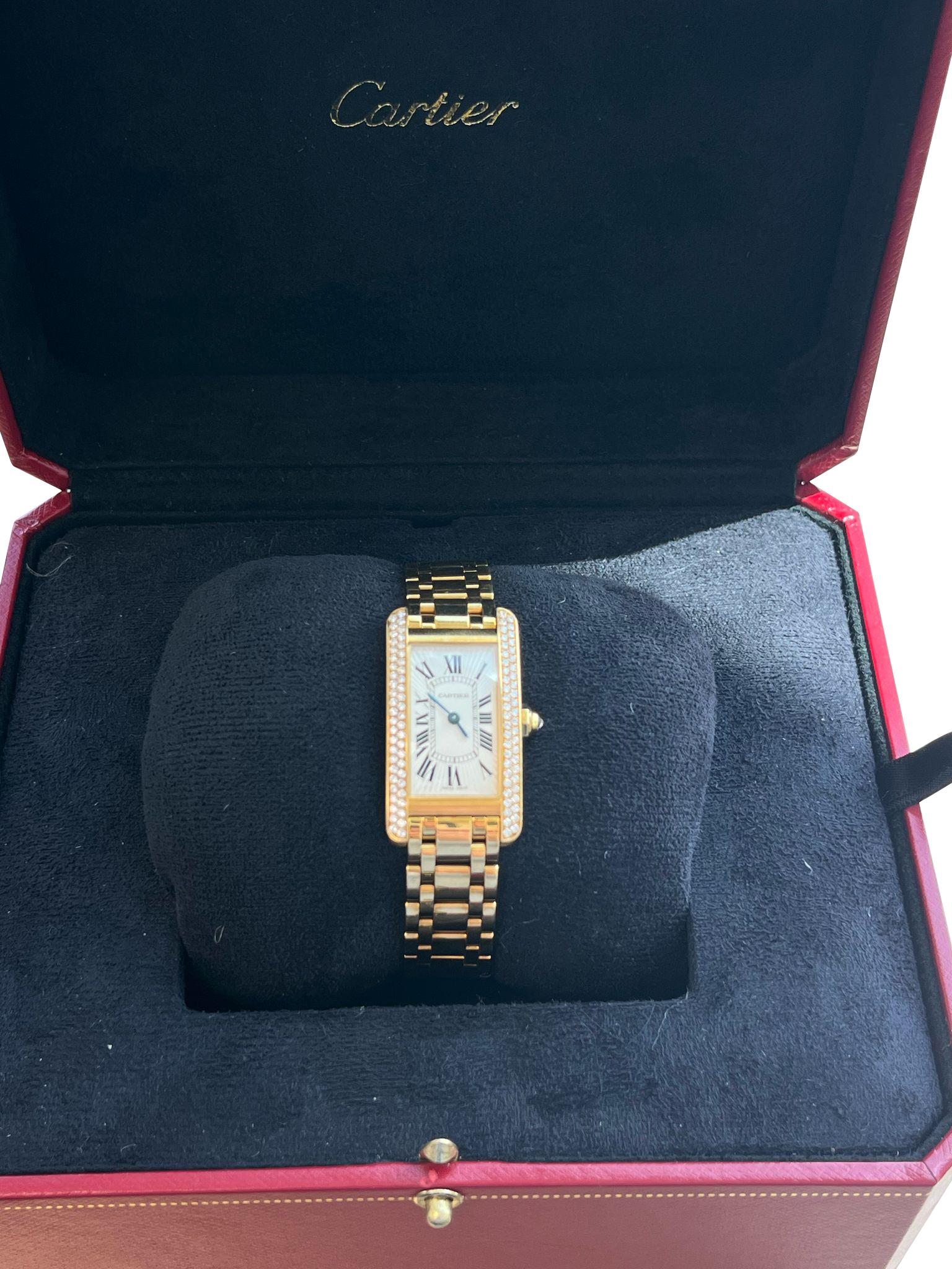 Cartier Tank Americaine - Orologio da donna con lunetta di diamanti in oro giallo 18 carati W528634 in vendita 2