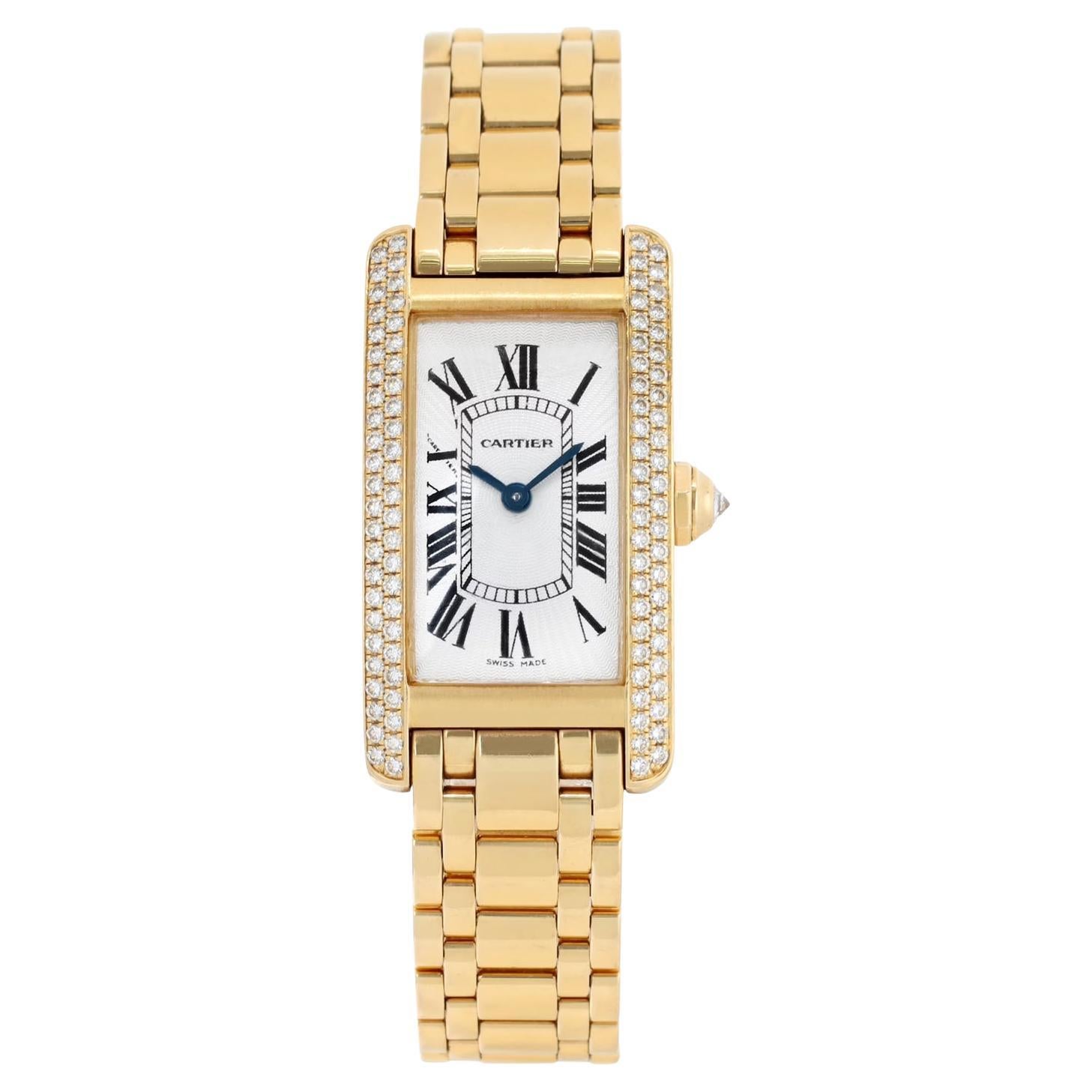 Cartier Tank Americaine Montre pour femme en or jaune 18 carats avec lunette en diamants W528634
