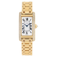 Cartier Tank Americaine 18K Yellow Gold Diamond Bezel Ladies Watch W528634
