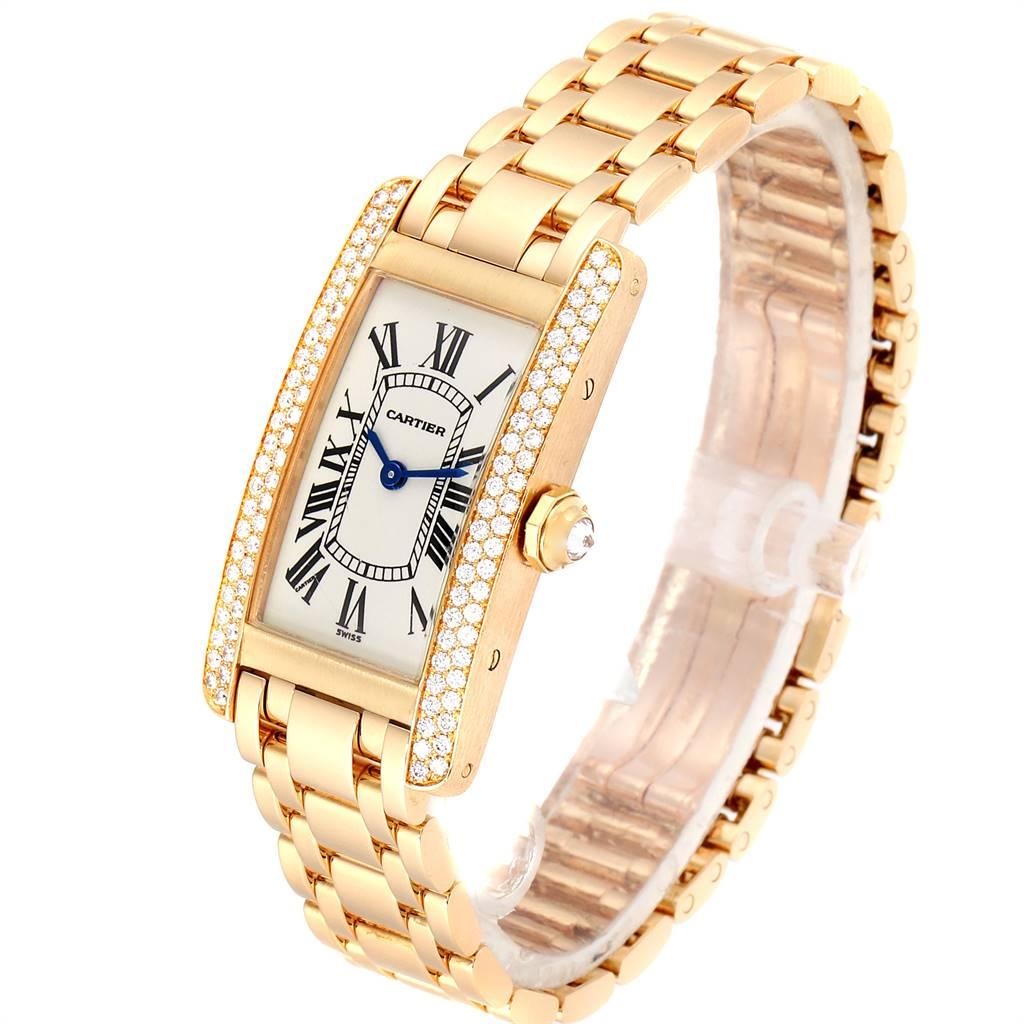 Women's Cartier Tank Americaine 18 Karat Yellow Gold Diamond Ladies Watch WB7012K2 For Sale