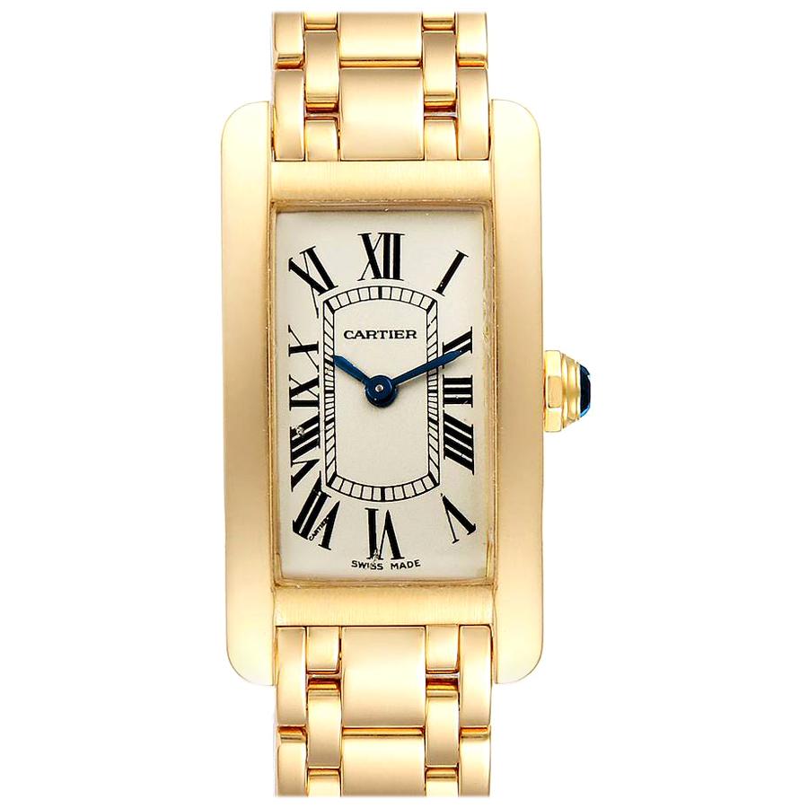 Cartier Tank Americaine 18K Yellow Gold Ladies Watch W26015K2 Box Papers For Sale