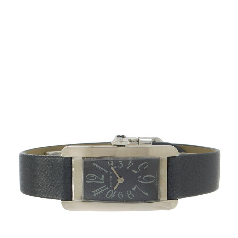 Cartier Tank Américaine 18KT White Gold Blue Dial 19x35MM – Quartz For Sale 1