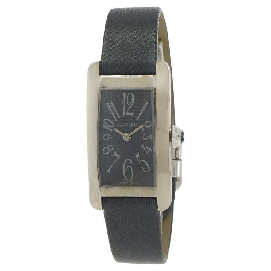 Cartier Tank Américaine 18KT White Gold Blue Dial 19x35MM – Quartz For Sale