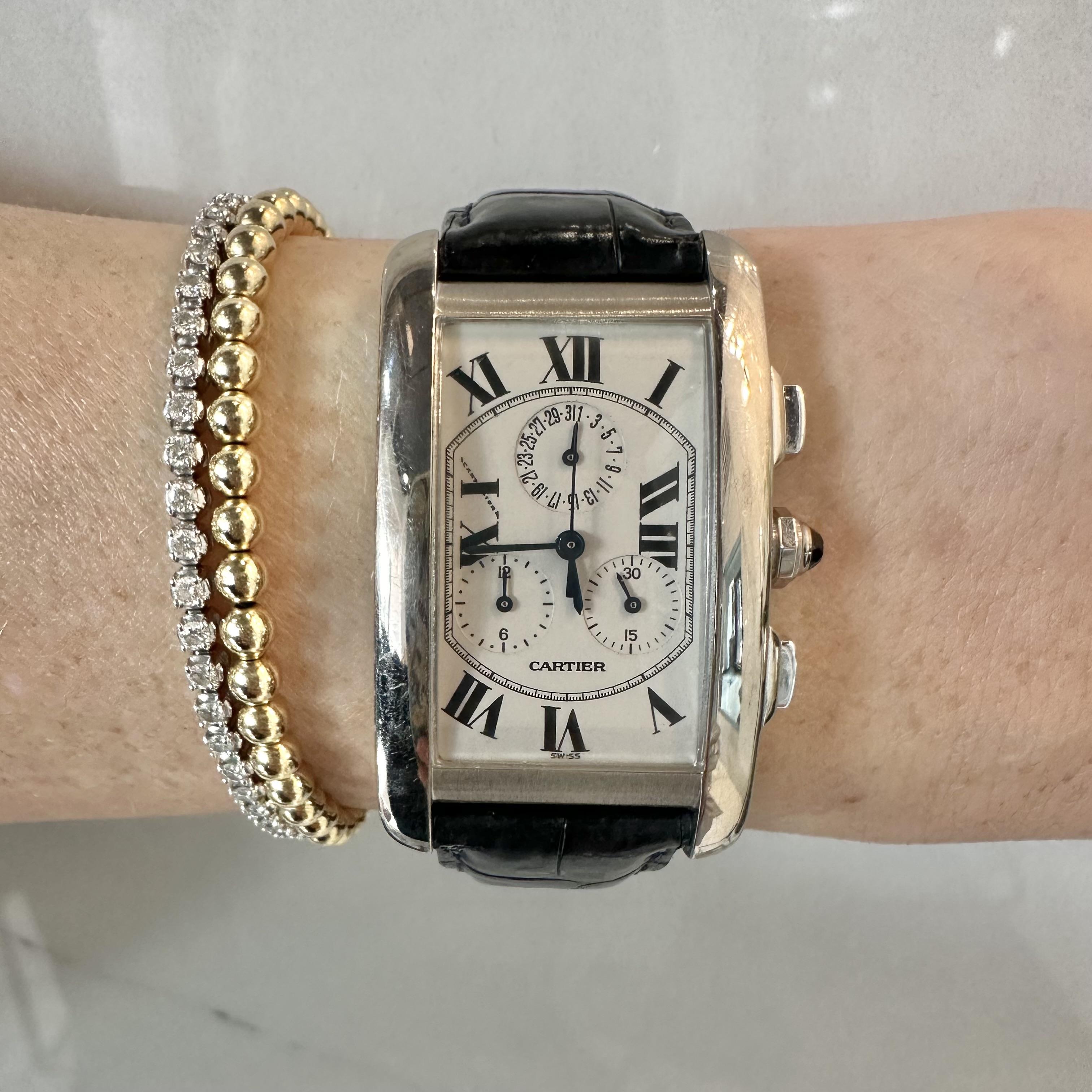 Cartier Tank Americaine 2312 Chronographe en or blanc 18 carats 27 mm Bon état - En vente à Miami, FL