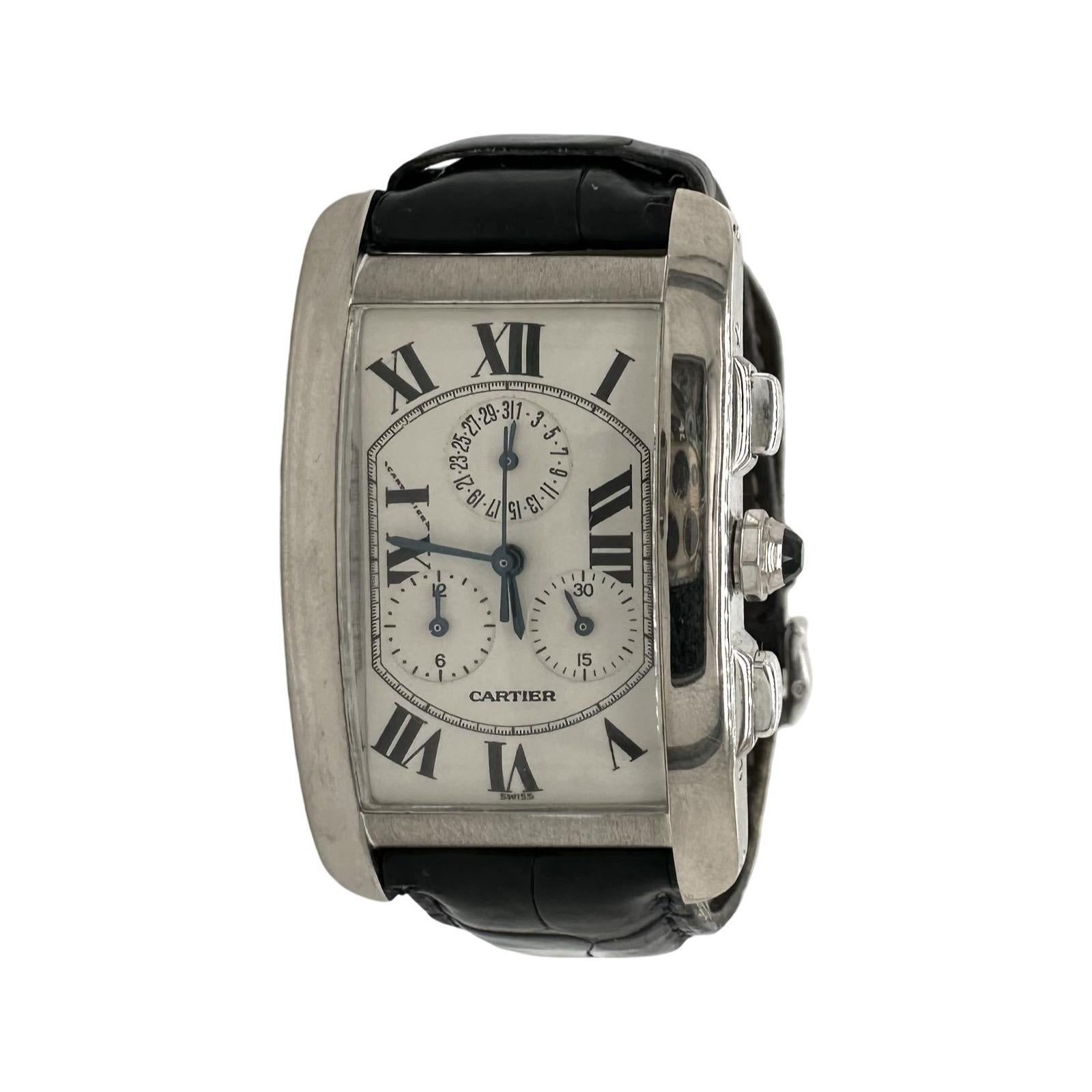 Cartier Tank Americaine 2312 Chronographe en or blanc 18 carats 27 mm Unisexe en vente