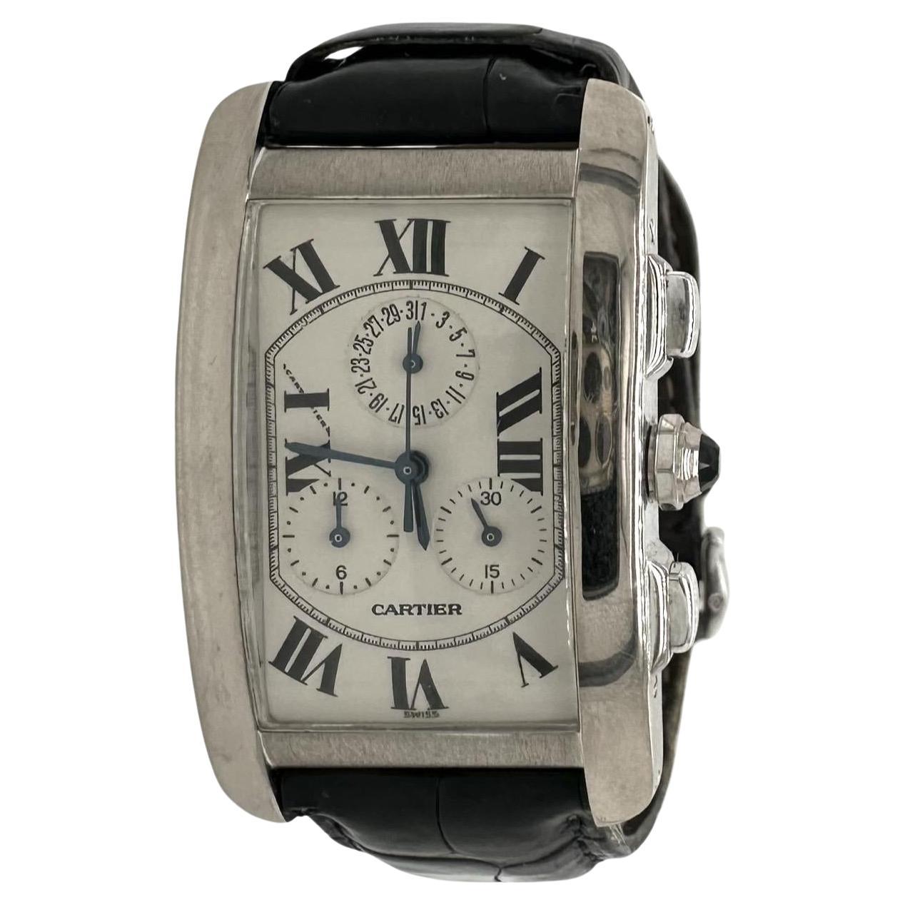 Cartier Tank Americaine 2312 Chronographe en or blanc 18 carats 27 mm en vente
