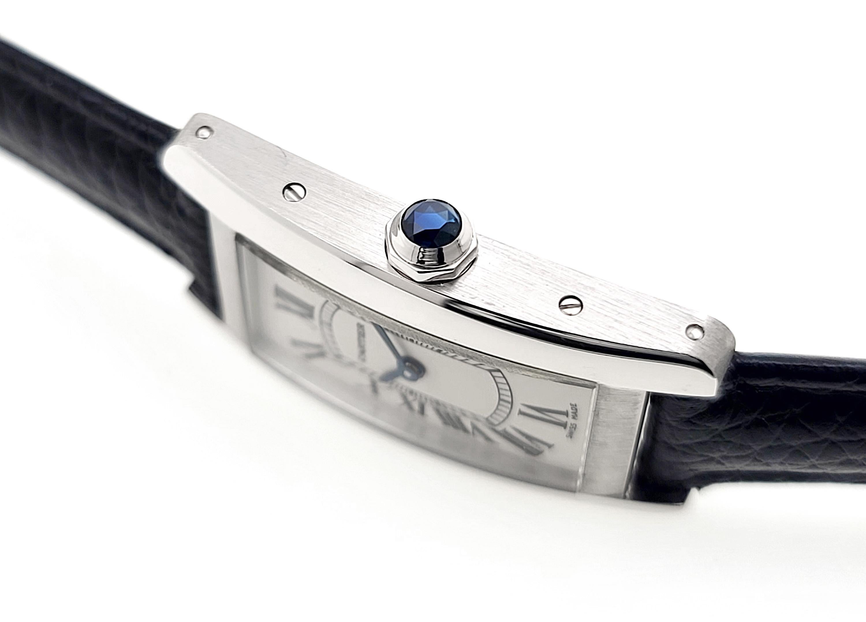 Cartier Tank Americaine 2489 18k White Gold + 18k White Gold Buckle In Excellent Condition For Sale In PARIS, FR
