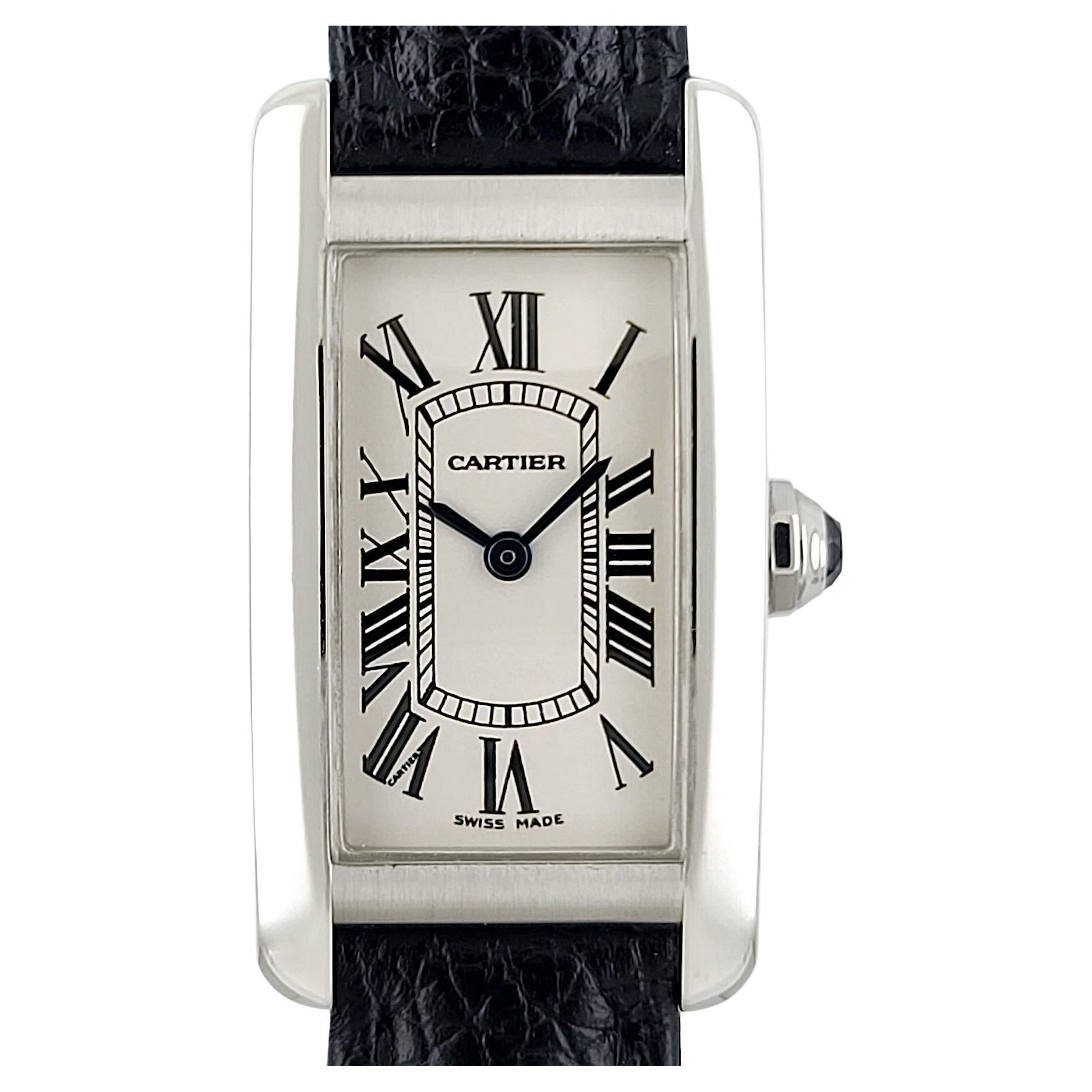 Cartier Tank Americaine 2489 18k Weißgold + 18k Weißgold Schnalle