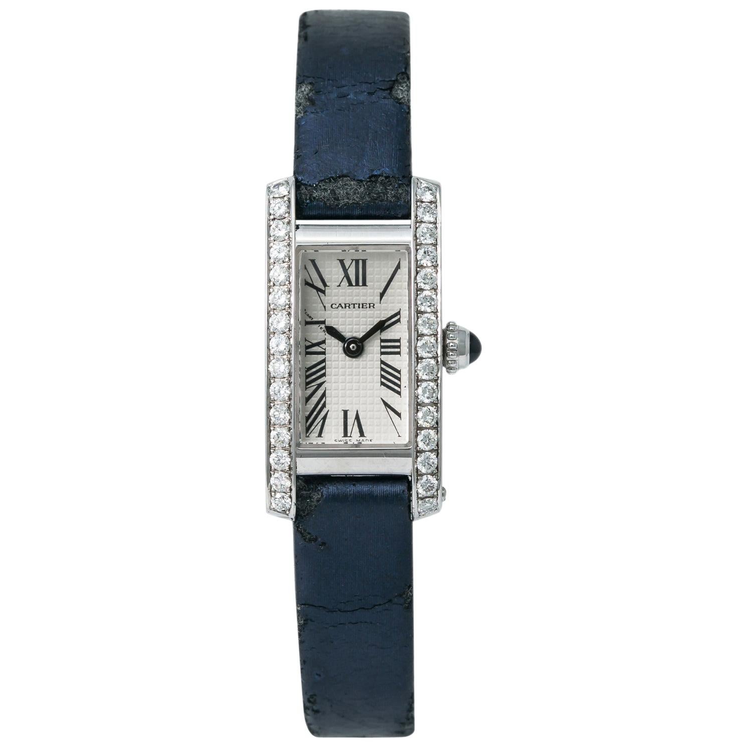 Cartier Tank Americaine 2544 Womens Quartz Watch 0.75 Carat 18 Karat White Gold