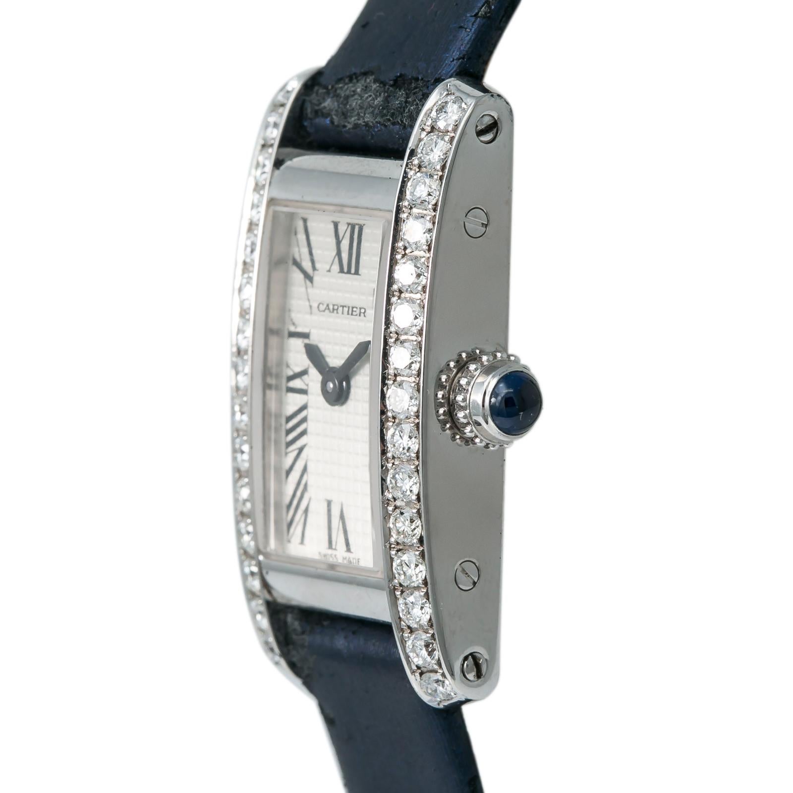 Modern Cartier Tank Americaine 2544 Womens Quartz Watch 0.75 Carat 18 Karat White Gold