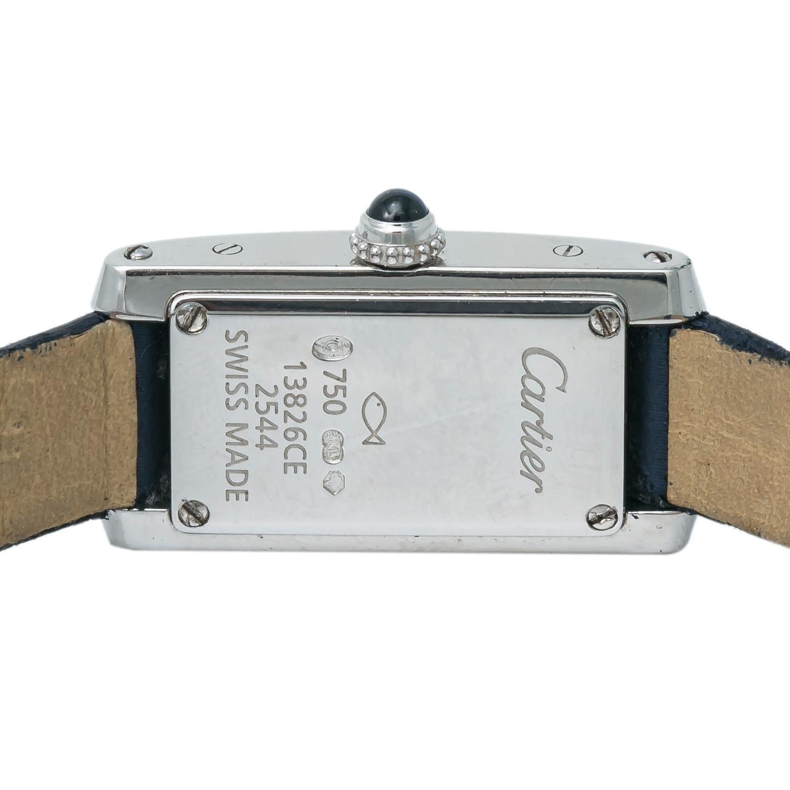 Cartier Tank Americaine 2544 Womens Quartz Watch 0.75 Carat 18 Karat White Gold In Excellent Condition In Miami, FL