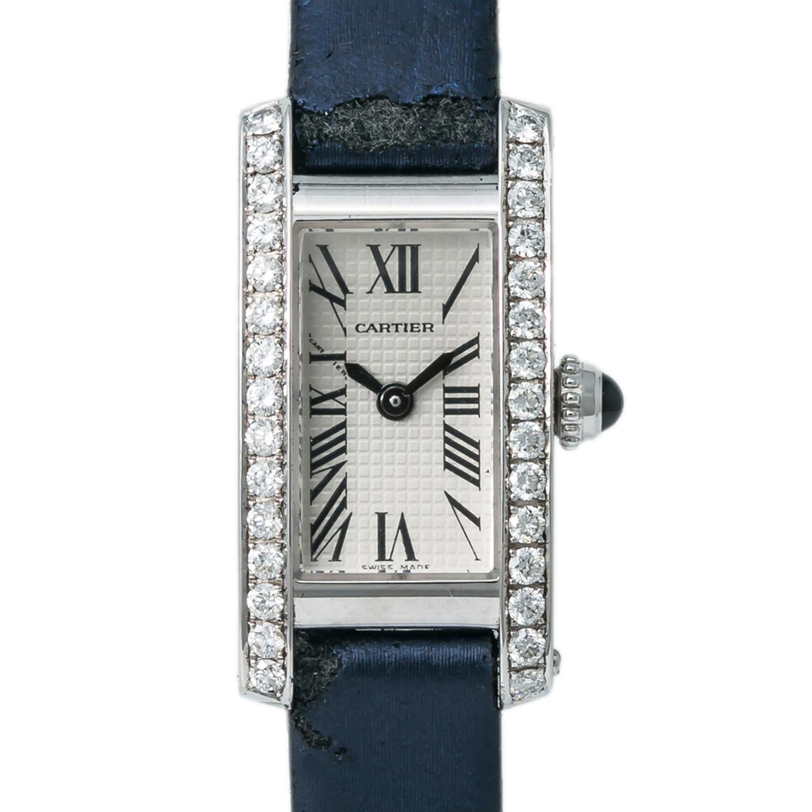 Women's Cartier Tank Americaine 2544 Womens Quartz Watch 0.75 Carat 18 Karat White Gold