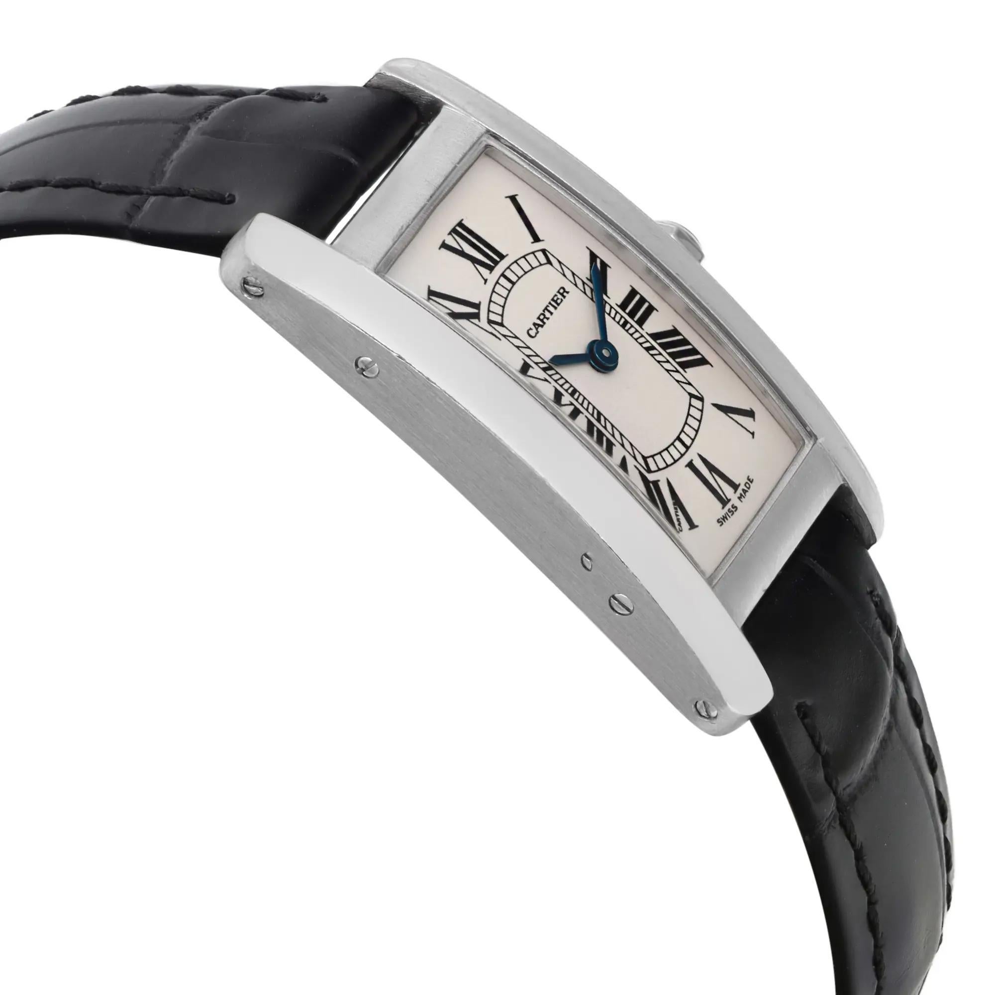 Women's Cartier Tank Americaine 28 mm x 19 mm 18K White Gold Silver Dial Watch W2601956 For Sale