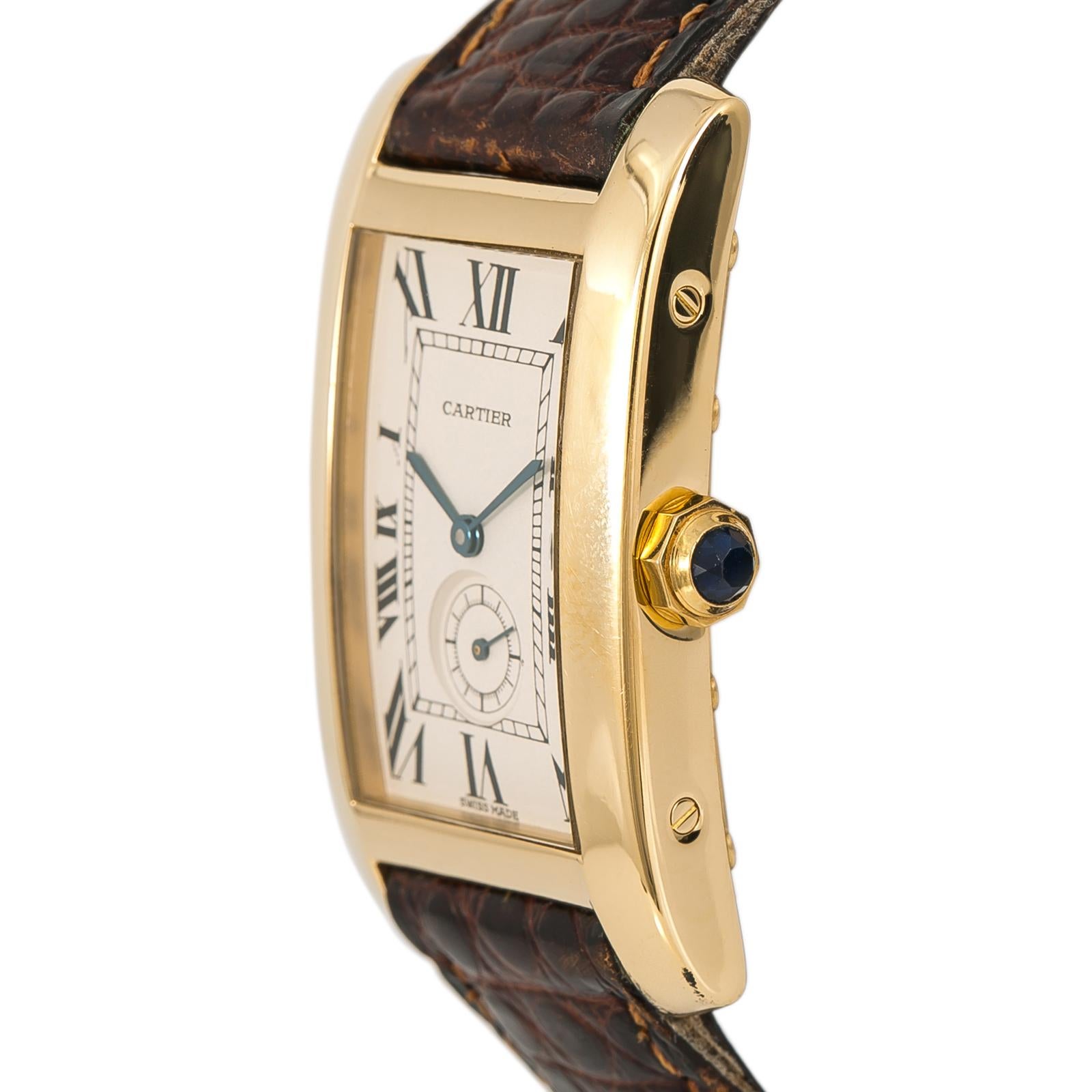 Contemporary Cartier Tank Americaine 811904 Unisex Quartz Watch 18K YG Cream Dial For Sale