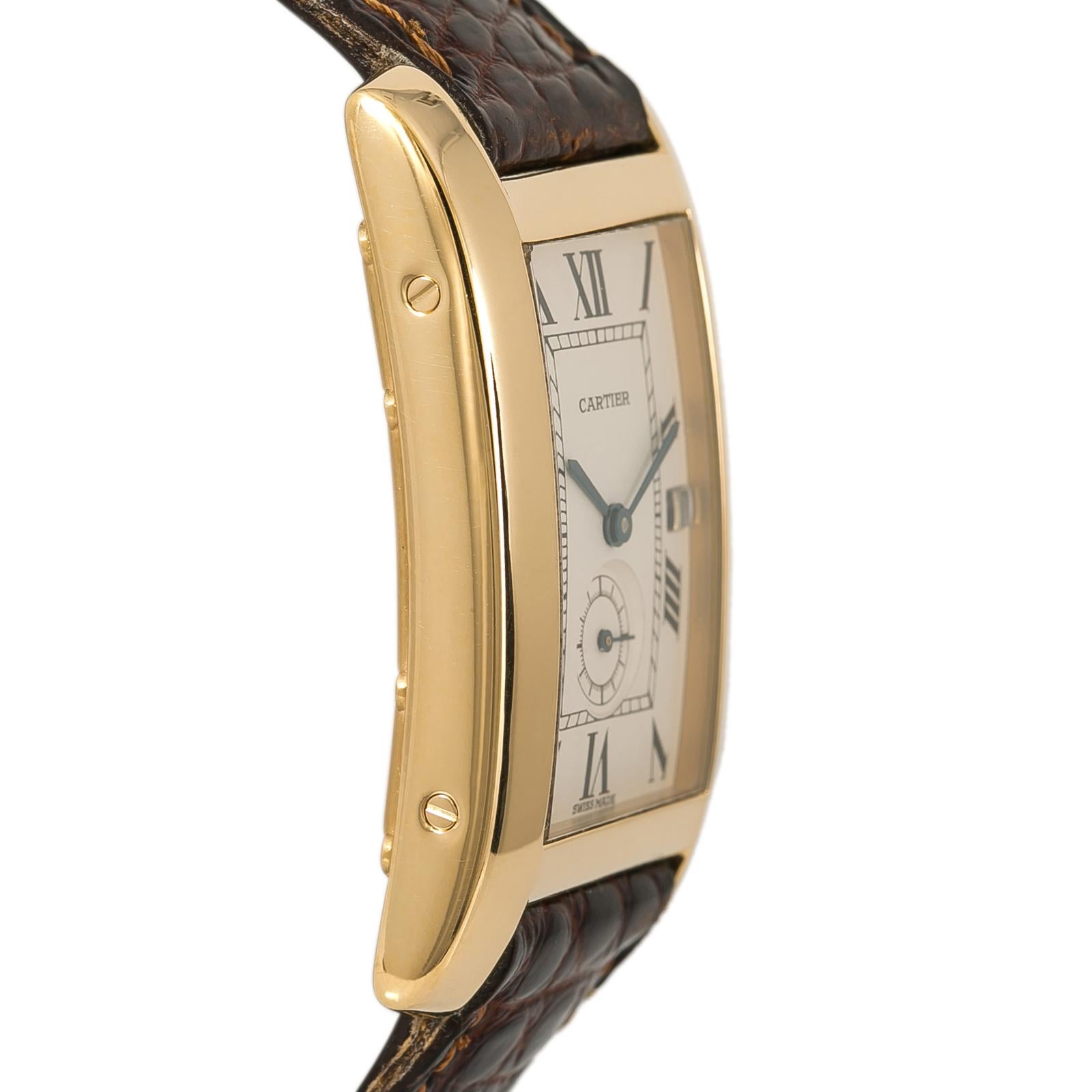 Cartier Tank Americaine 811904 Unisex Quartz Watch 18K YG Cream Dial In Good Condition For Sale In Miami, FL