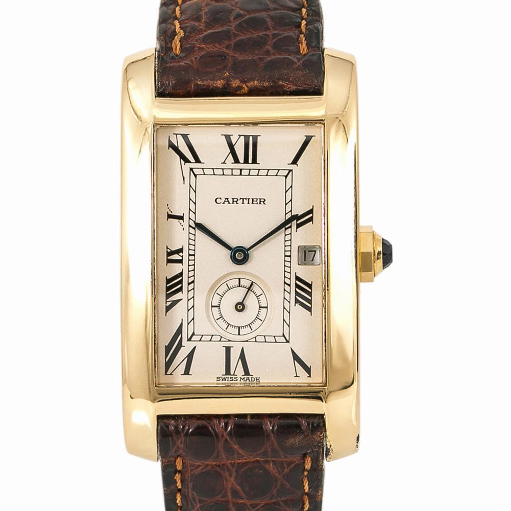 Cartier Tank Americaine 811904 Unisex Quartz Watch 18 Karat YG Cream Dial In Excellent Condition In Miami, FL