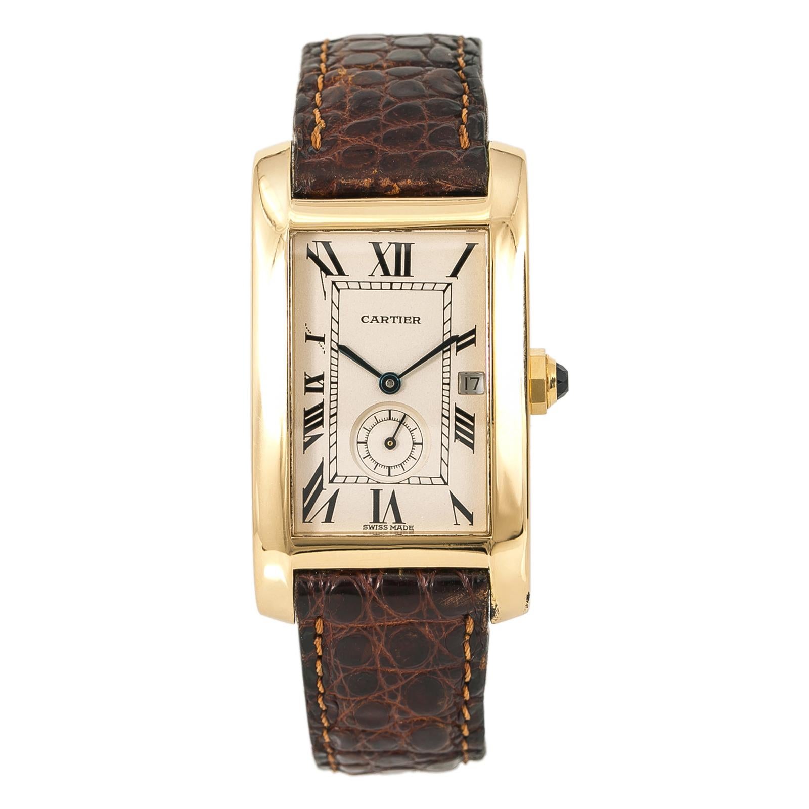 Cartier Tank Americaine 811904 Unisex Quartz Watch 18K YG Cream Dial For Sale