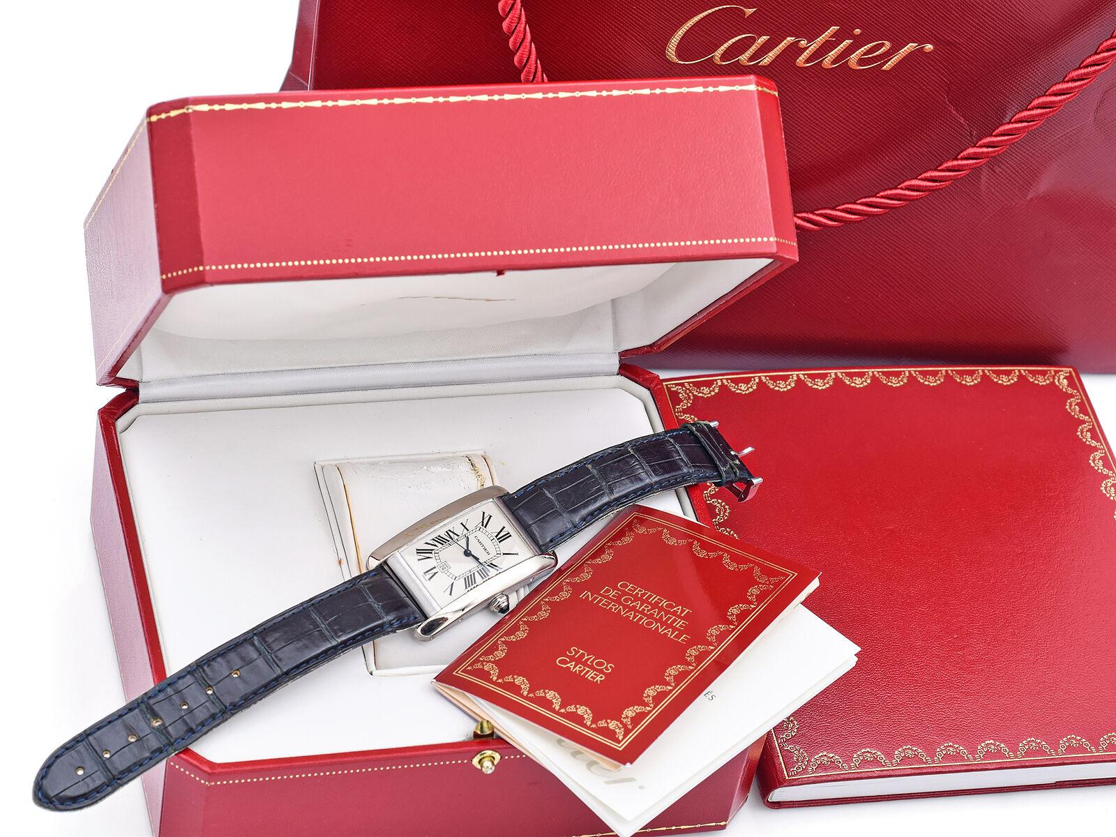 Cartier Tank Americaine Automatic Men's White Gold Wristwatch Ref 1741 Box Paper 2