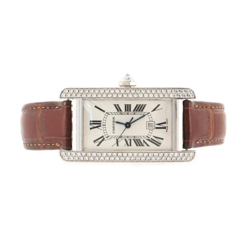 Women's Cartier Tank Americaine Automatic Watch White Gold and Alligator with Diamond