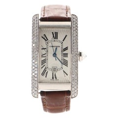 Cartier Tank Americaine Automatic Watch White Gold and Alligator with Diamond