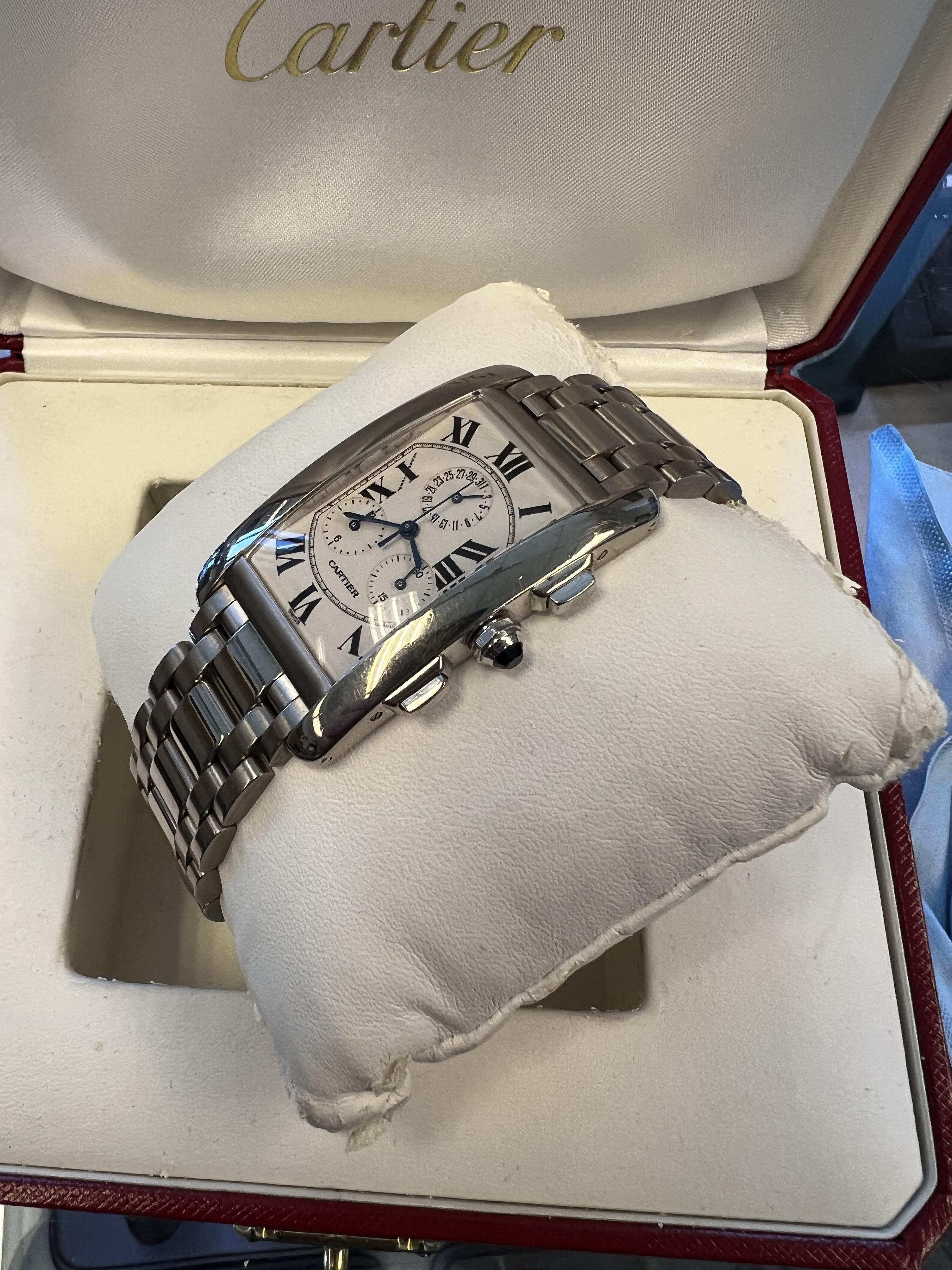 Contemporary Cartier Tank Américaine Chronograph White Gold For Sale