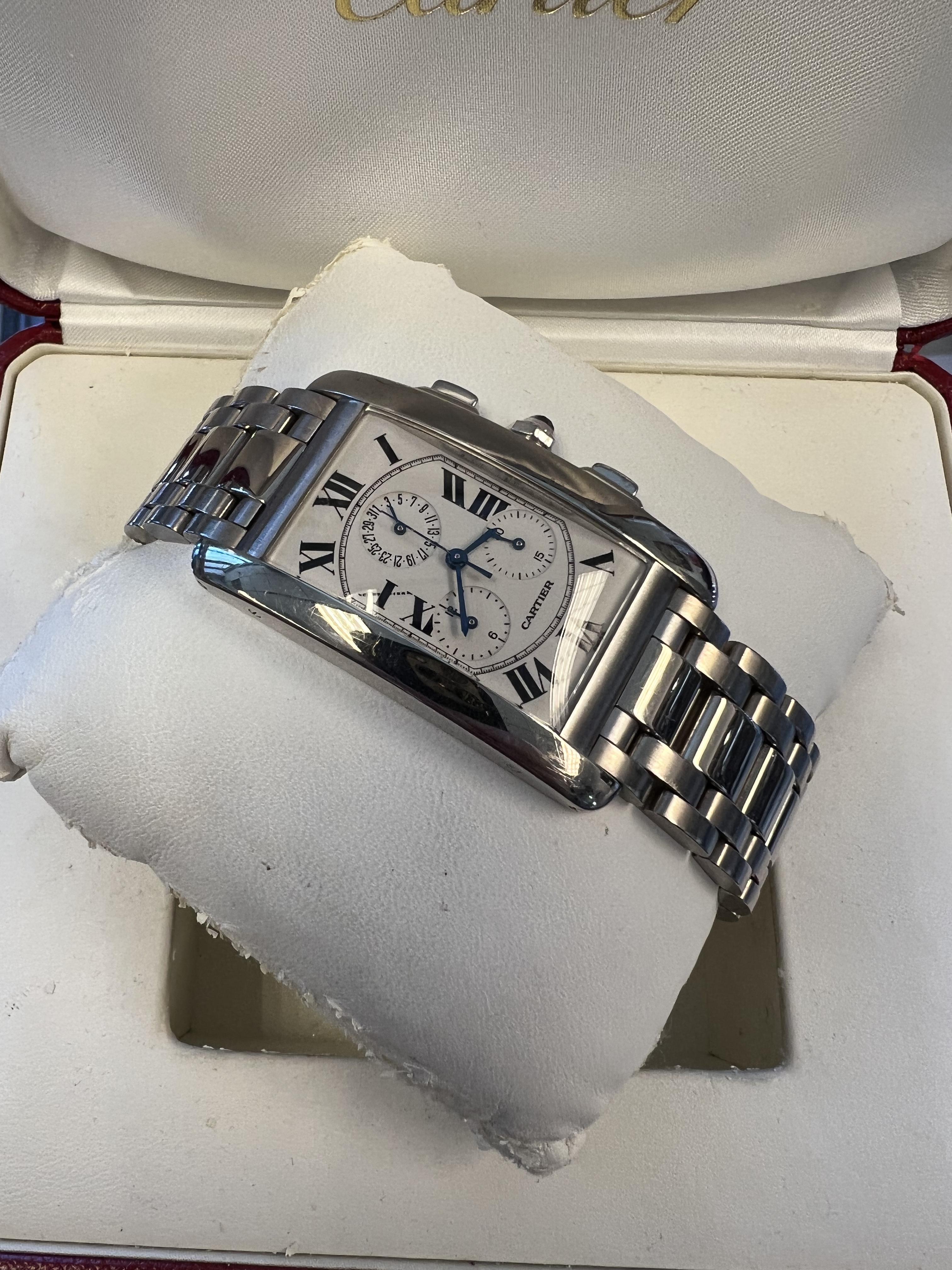 Cartier Tank Américaine Chronograph White Gold In Good Condition For Sale In BEVERLY HILLS, CA