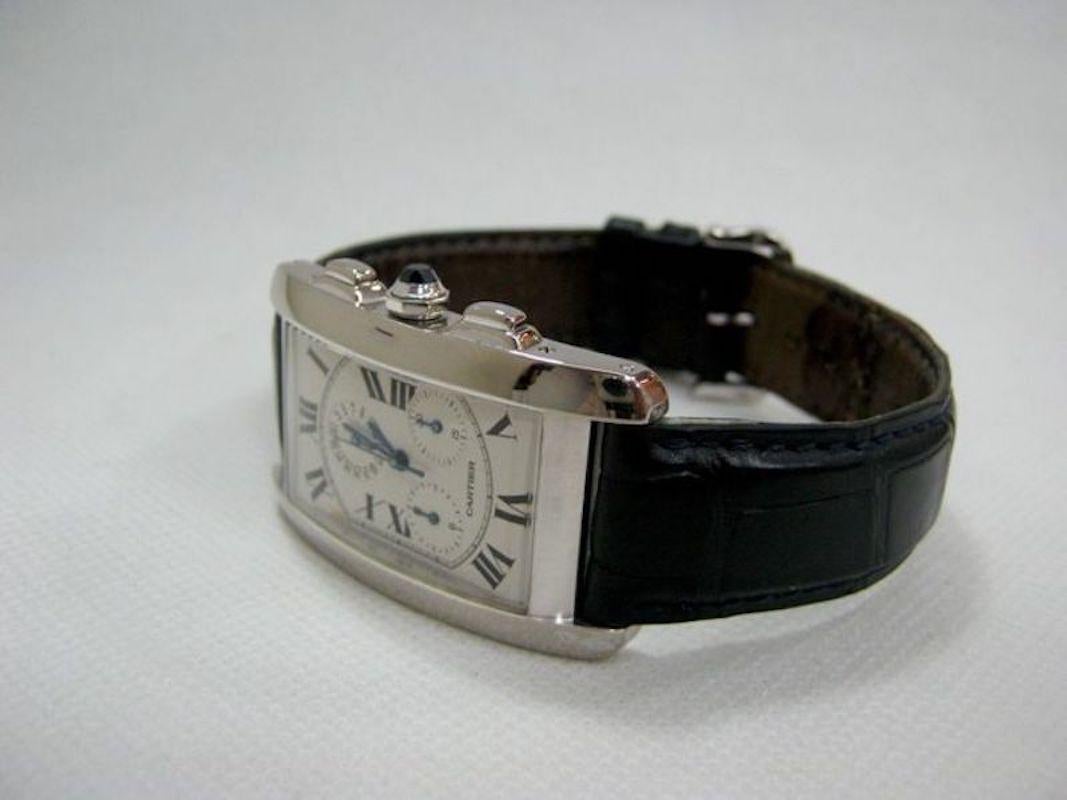 Cartier Tank Americaine Chronoflex Chronograph in White Gold Wristwatch For Sale 2
