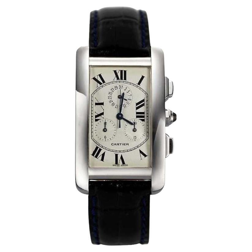Cartier Tank Americaine Chronoflex Chronograph in White Gold Wristwatch For Sale