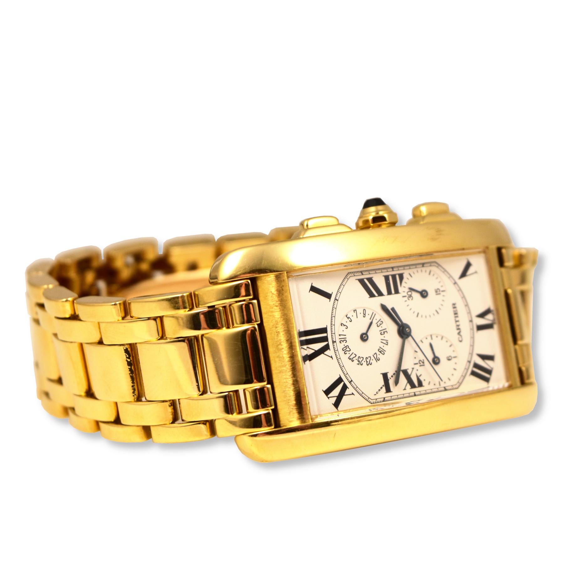 Cartier Tank Americaine Chronograph in 18k Yellow Gold Ref. 1730 In Good Condition In Miami, FL