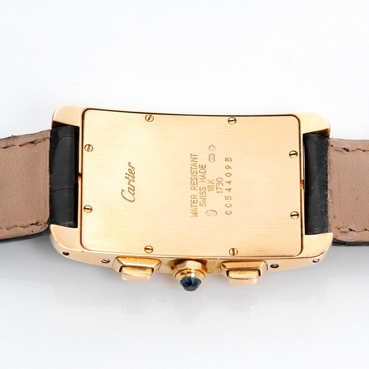 Cartier Tank Americaine Chronograph Men's 18k Gold Watch  W26011K2 In Excellent Condition In Dallas, TX