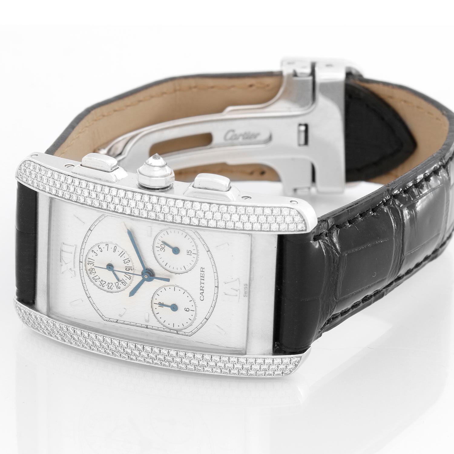 Cartier Tank Americaine Chronograph Men's or Ladies 18 Karat Gold Diamond Watch In Excellent Condition In Dallas, TX