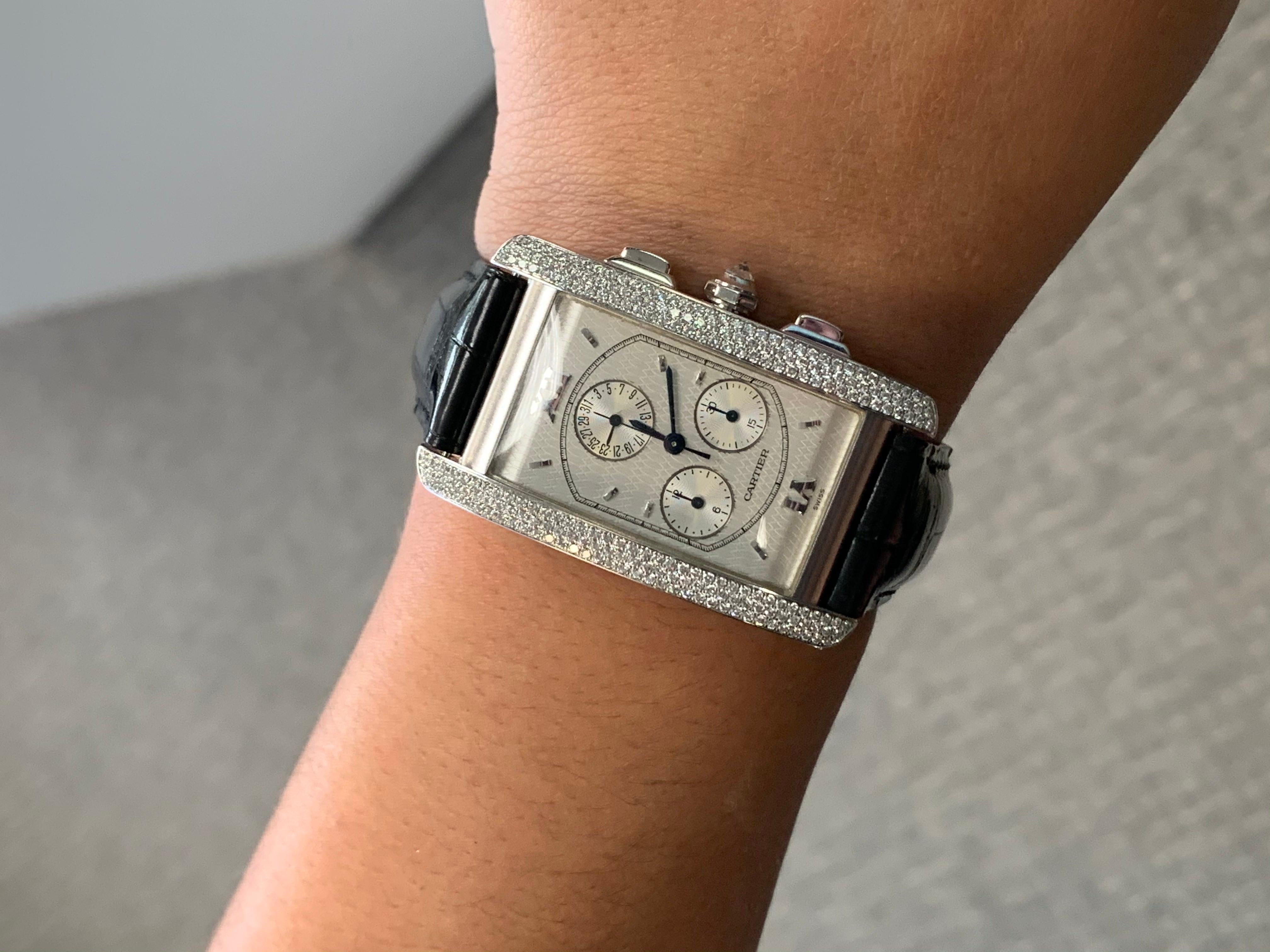 Cartier Tank Americaine Chronograph Men's or Ladies 18 Karat Gold Diamond Watch 1