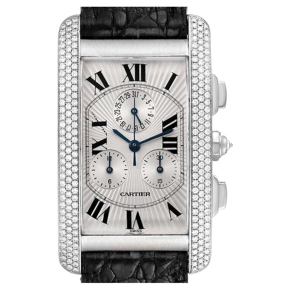 Cartier Tank Americaine Chronograph White Gold Diamond Mens Watch 2339