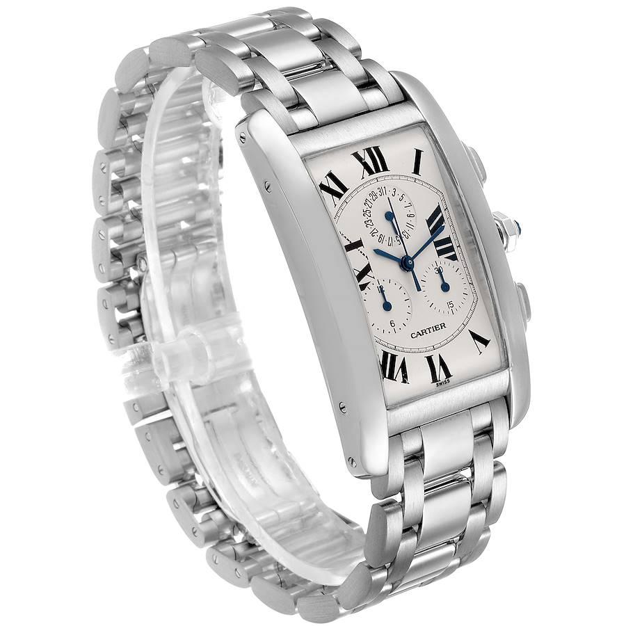 Cartier Tank Americaine Chronograph White Gold Mens Watch W26033L1 In Excellent Condition For Sale In Atlanta, GA