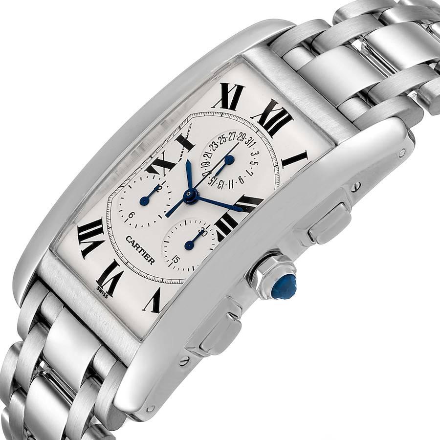 Cartier Tank Americaine Chronograph White Gold Mens Watch W26033L1 For Sale 1