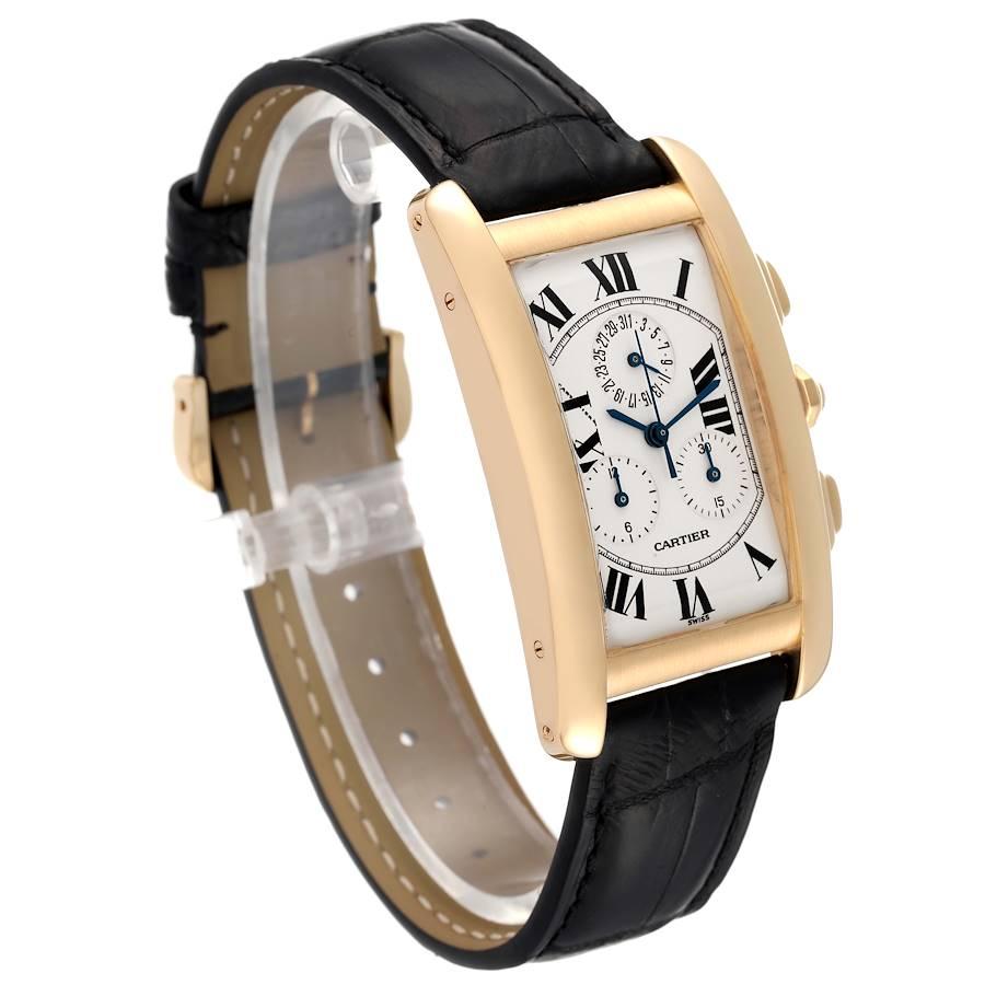 Cartier Tank Americaine Chronograph Yellow Gold Mens Watch W2601156 In Excellent Condition In Atlanta, GA