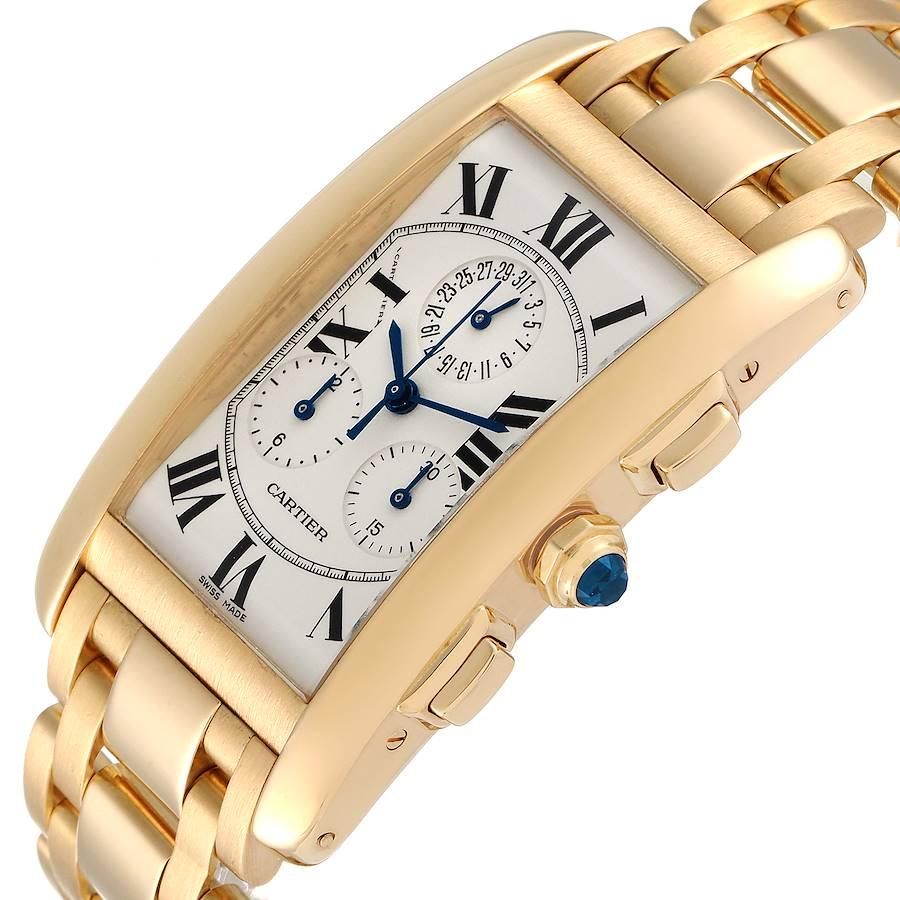 Men's Cartier Tank Americaine Chronograph Yellow Gold Mens Watch W2601156 For Sale