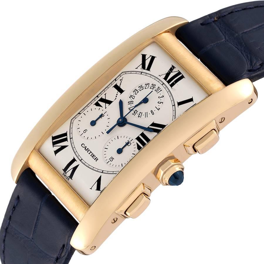 Cartier Tank Americaine Chronograph Yellow Gold Mens Watch W2601156 In Good Condition In Atlanta, GA