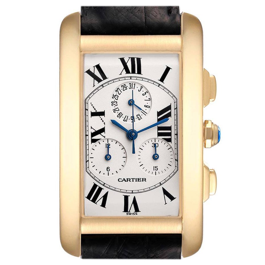 Cartier: Gelbgold-Herrenuhr Tank Americaine mit Chronograph W2601156