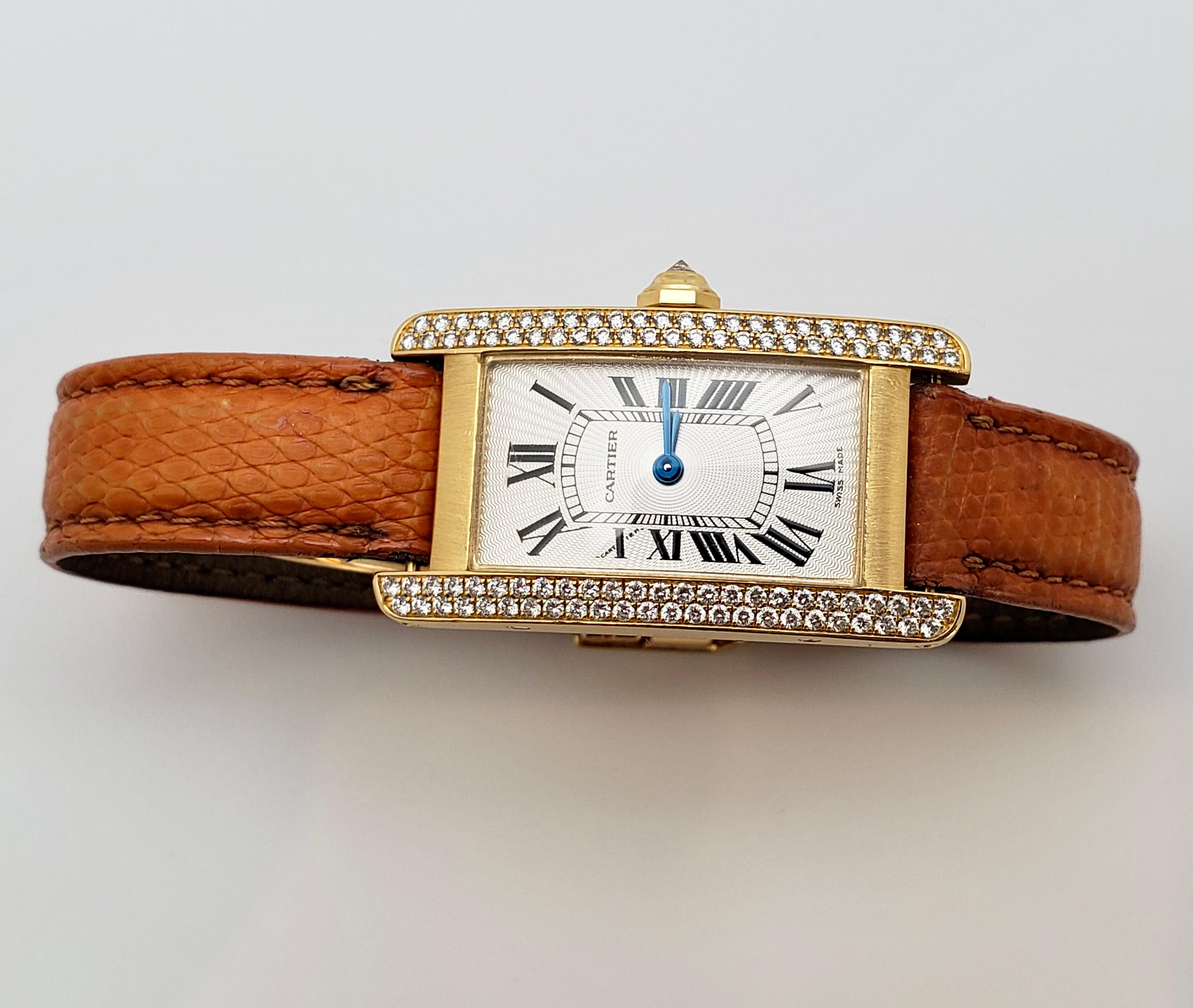 Cartier Tank Americaine Diamond 18K Yellow Gold Watch For Sale 2