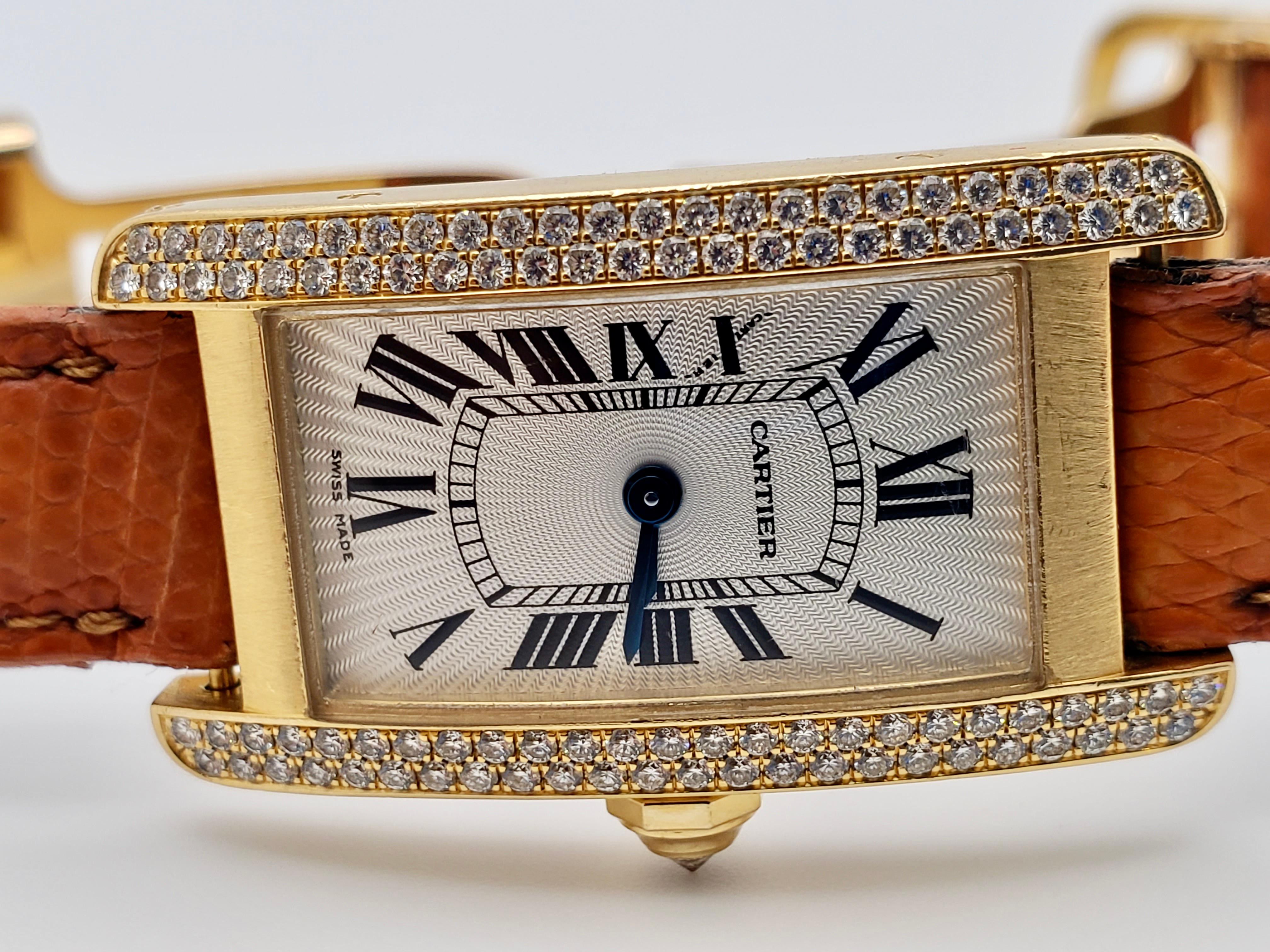 Cartier Tank Americaine Diamond 18K Yellow Gold Watch For Sale 4