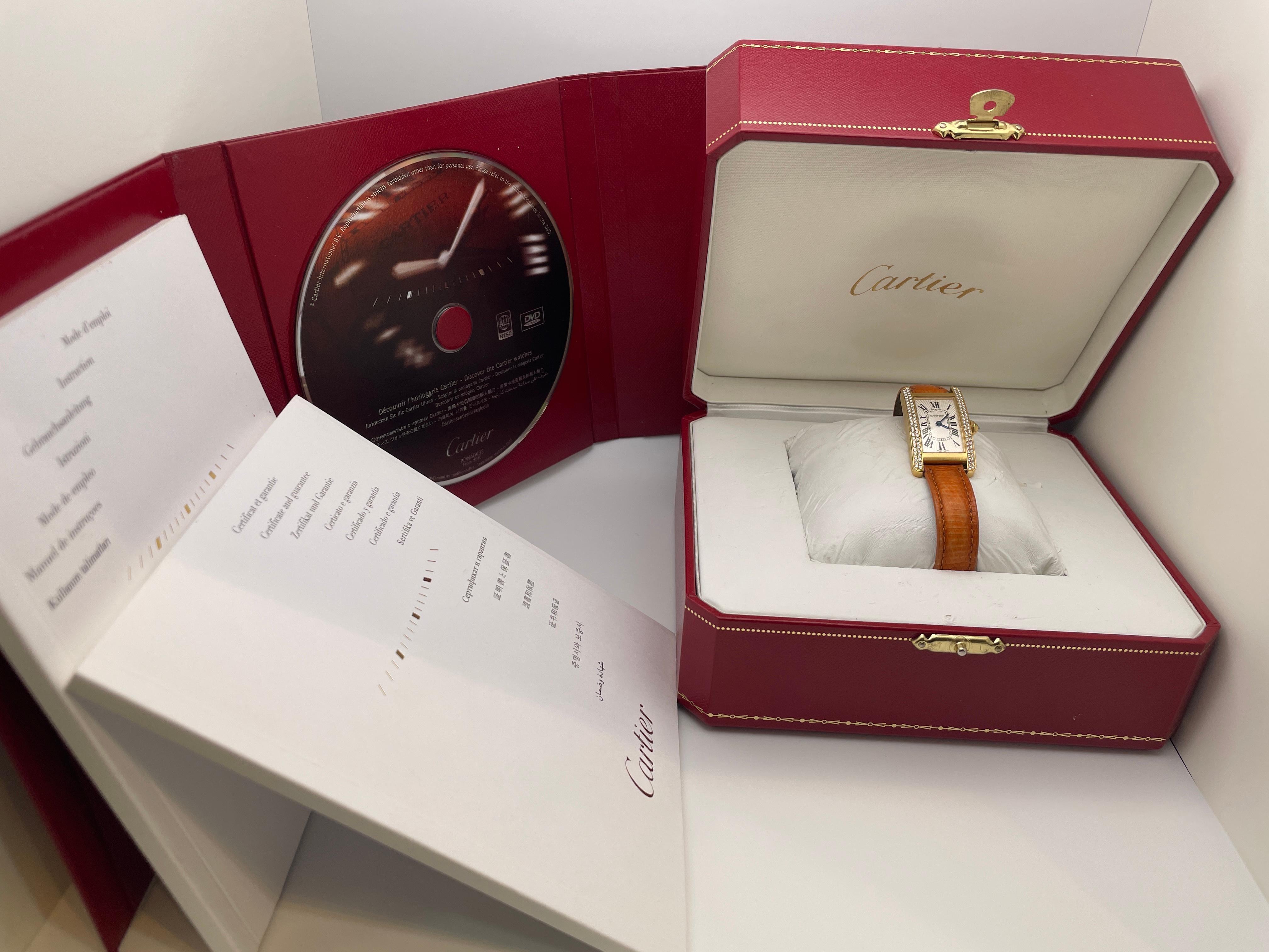 Cartier Tank Americaine Diamond 18K Yellow Gold Watch For Sale 5