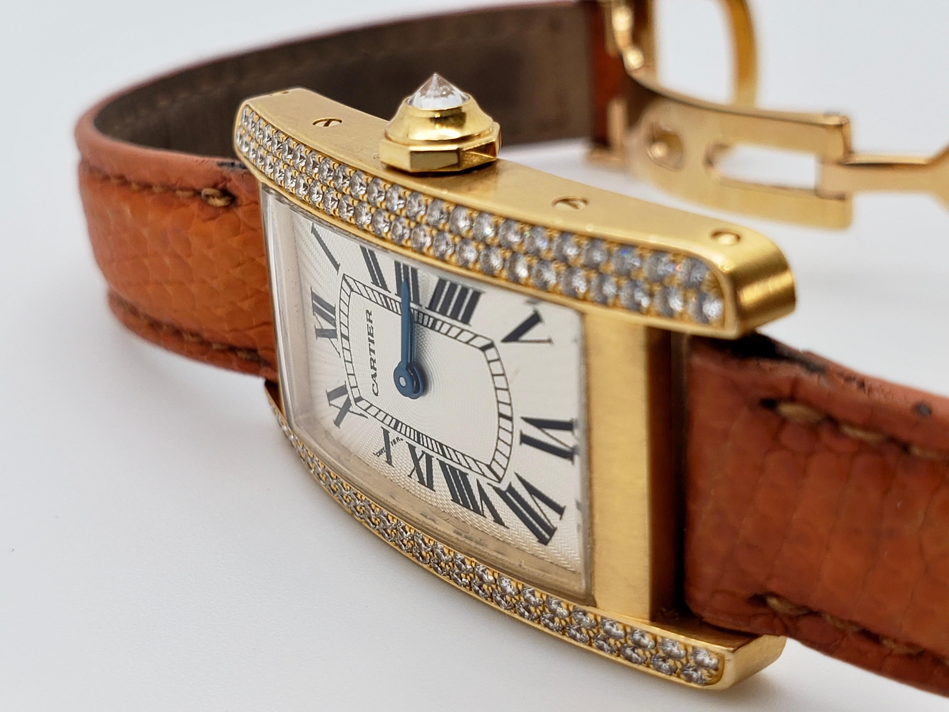 Women's Cartier Tank Americaine Diamond 18K Yellow Gold Watch For Sale