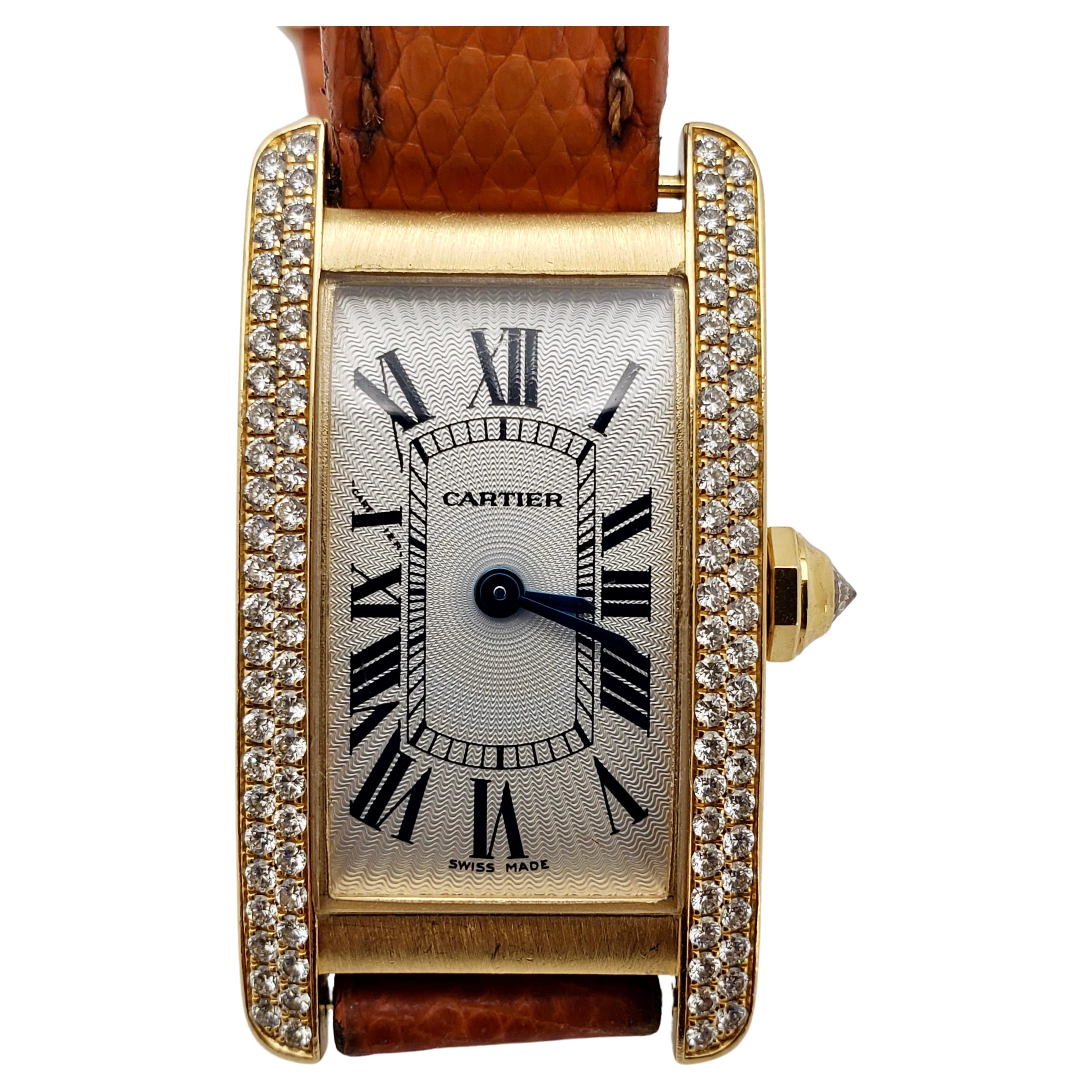 Cartier Tank Americaine Diamond 18K Yellow Gold Watch
